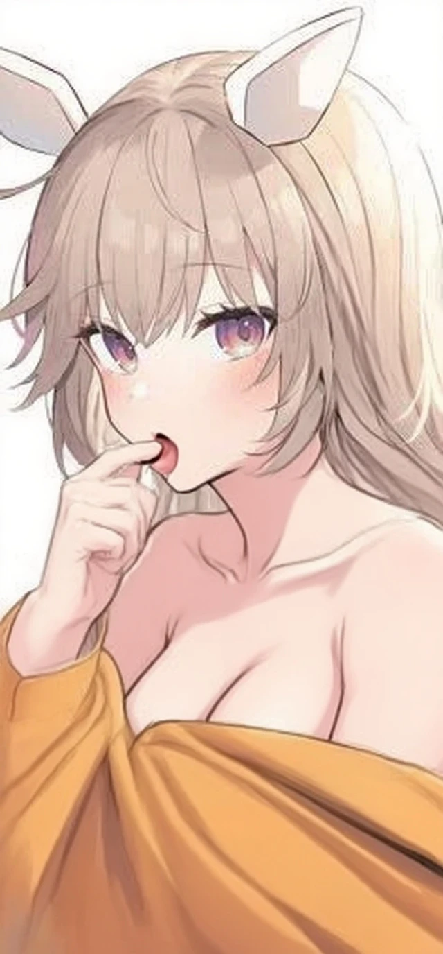 A anime girl, wearing only black panties, (squeezing boobs together), bare boobs, light brown hair, cat ears, sticking tongue out, teasing expression