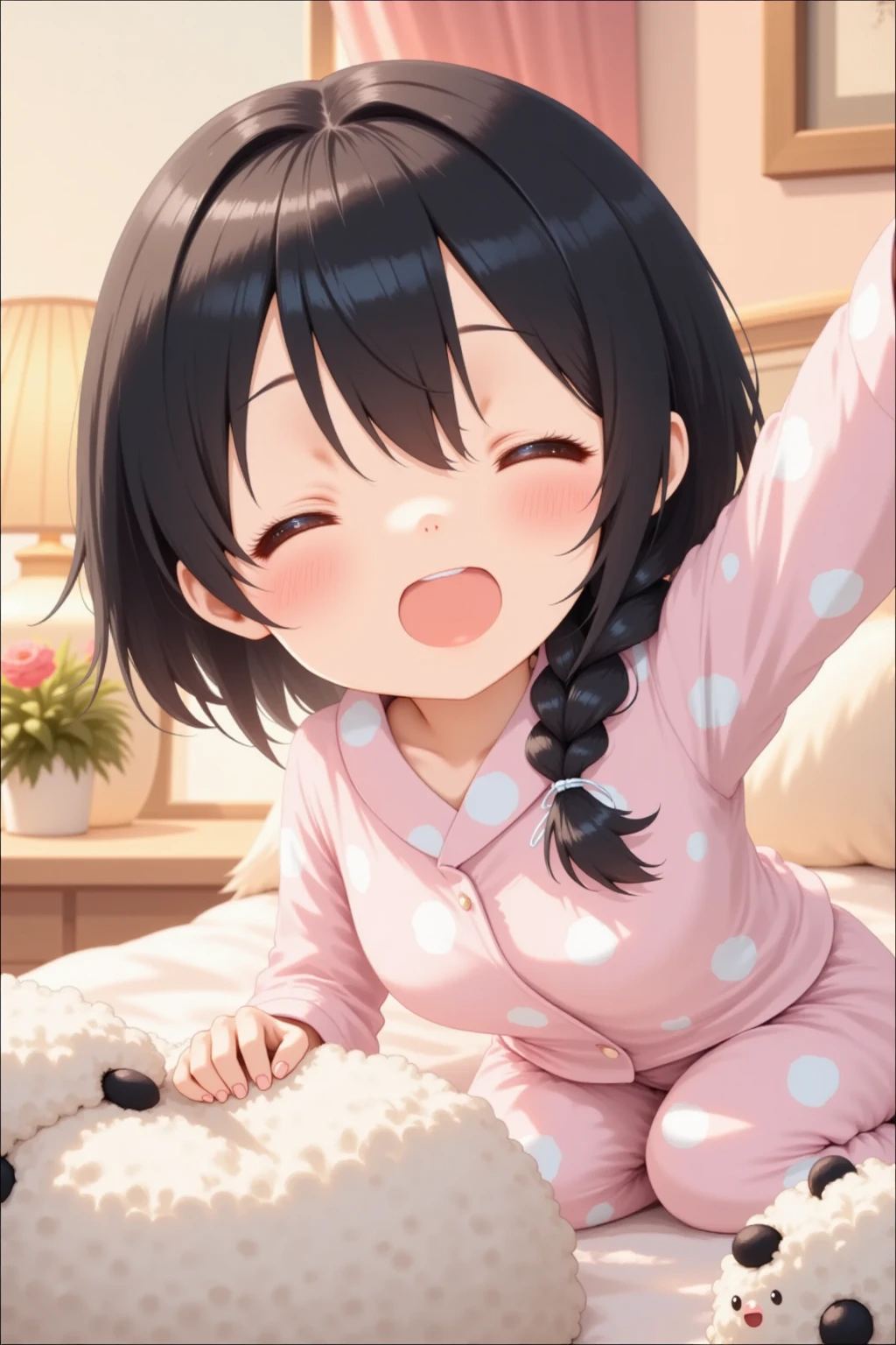 ((Highest quality)), ((masterpiece)), (detailed), A large amount:1.2),extremely detailed cute anime face, (((Flat Chest))), (Flat Chest:1.1),((((Short Bob Hair)))),Complex eyes,beautiful detailed eyes,Symmetrical eyes,(((detailed face))),beautiful detailed lips, If you look at this, (((Embarrassing))),(emotional expression),(My heart is pounding with anticipation.), A translucent white dress reveals her skin、Nipples are erect,String panties、Profuse white sweat from whole body、bath、Mouth half open、Bring your hand to your mouth