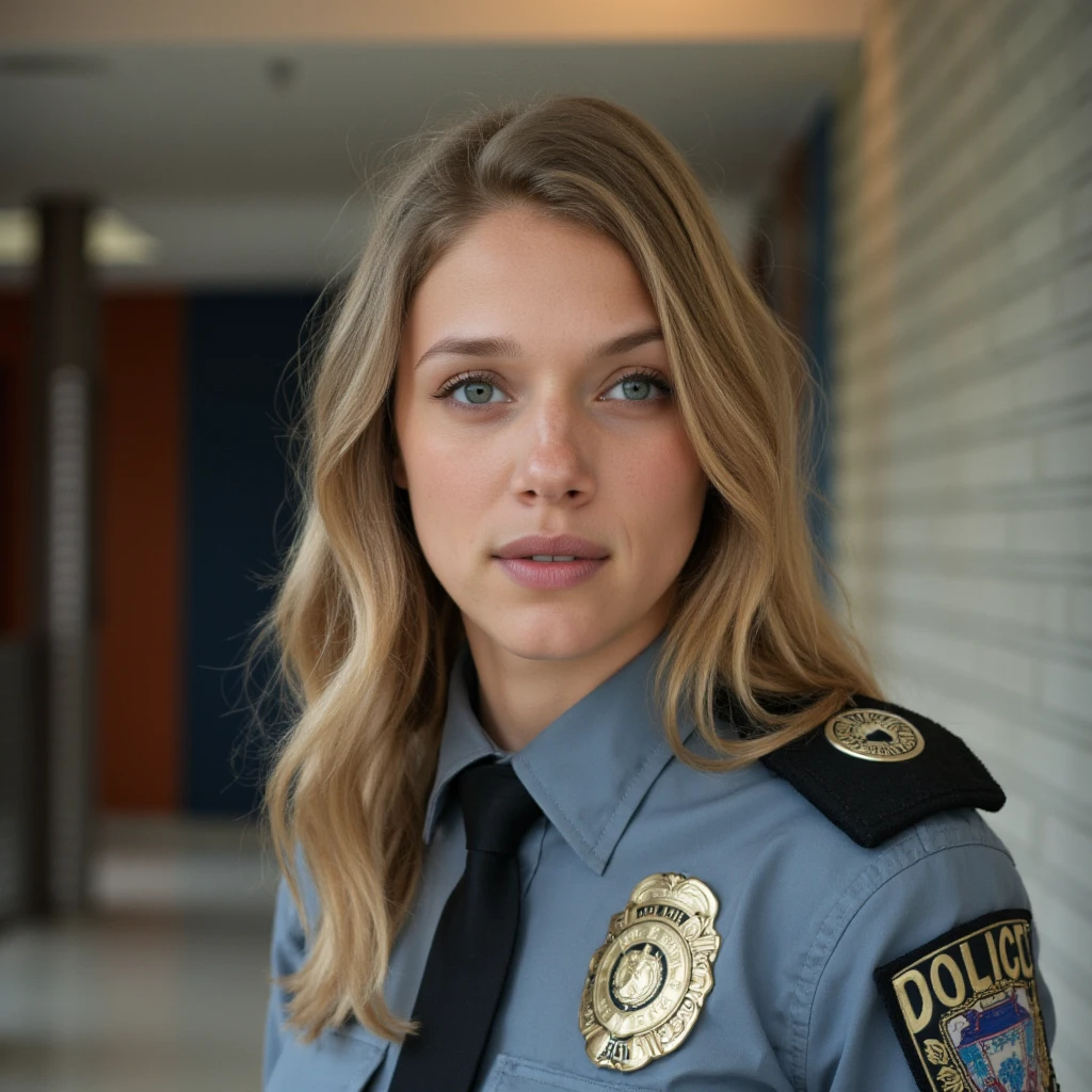 SaoirseR_SoloTI_v1 smiling, full body shot wearing a police uniform
