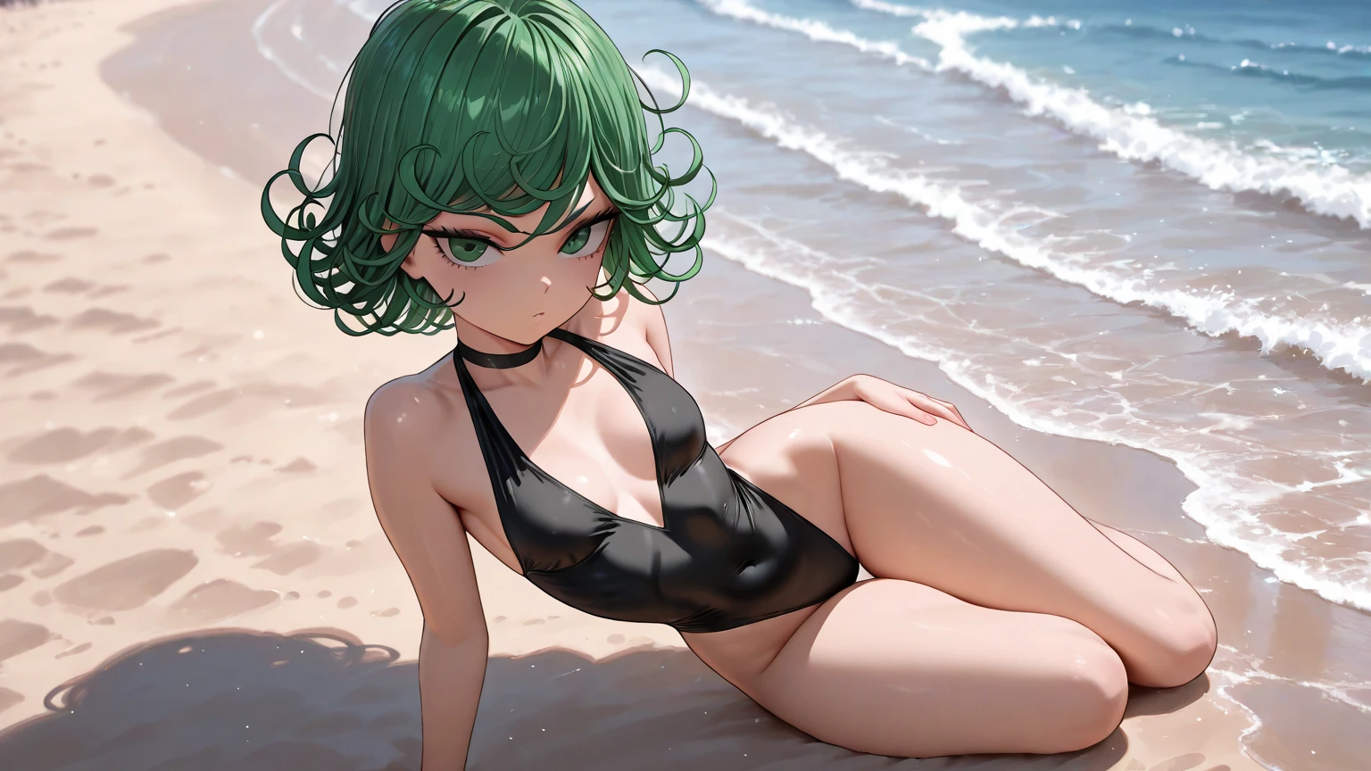 1girl, short green hair, green eyes, ((black bikini, standing, hands on hips, modeling, tsundere, looking away, in a pool, wet body)), curvy figure, overlooking city, blush, day 

BREAK 

(((Masterpiece))), ((Highly detailed character)), ((perfect eyes)), ((perfect face)), ((best quality)), ((perfect hands)), high resolution, highly detailed image, thick thighs 

BREAK 

Beautiful background, volumetric lighting,