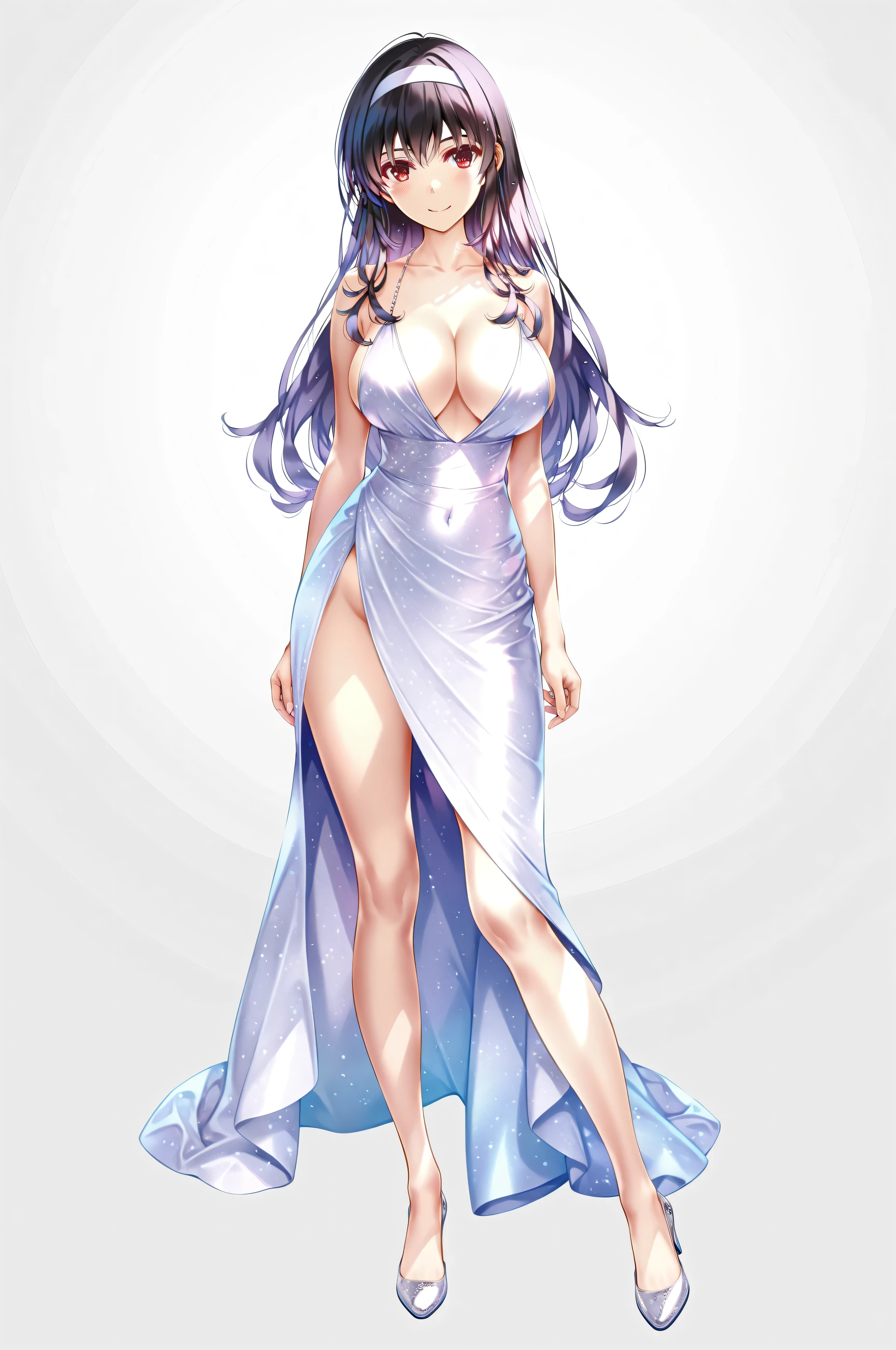 Masterpiece, a beautiful void goddess, gorgeous clothes on gold pattern, full body white transparent bikini standing under empty night stars, disappeared transparent pants, full body standing, tall figure, slender legs, facial details, detailed body part details, 8k wallpaper