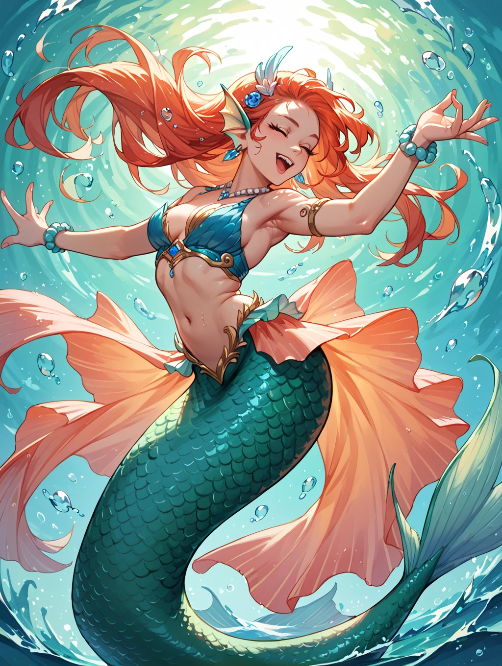 mermaid fish tail, shining green scales,