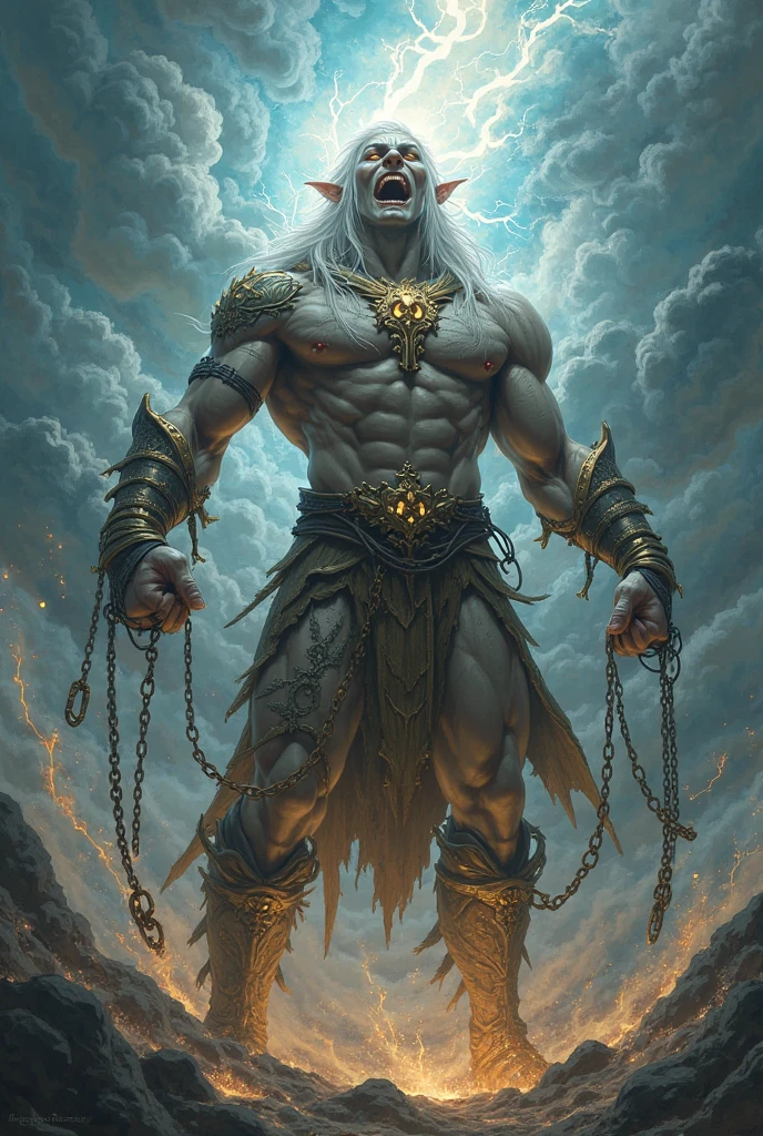 a completely white demonic creature, men monster, large multicolored eyes, bald head, skull covered with small horns, (best quality,4k,8k,highres,masterpiece:1.2),ultra-detailed,(realistic,photorealistic,photo-realistic:1.37),HDR,UHD,studio lighting,ultra-fine painting,sharp focus,physically-based rendering,extreme detail description,professional,vivid colors,bokeh,dynamic point of view,cinematographic scene,highlighted character,backlight effects,mystical character,multicolored cracks on the skin,character seen in full