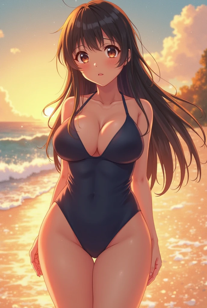 masterpiece,Best quality,Beautiful quality,looking at viewert,Detailed lighting,Extremely detailed skin,Extremely detailed hair,Extremely detailed,shadowing,8K:1.2, thicc:1.1, tight clothes, extremely detailed eyes:1.1, beach, swimsuit, water, cloud,, extremely detailed face, detailed hand, princess principal Dorothy, cleavage:1.4, cute face,