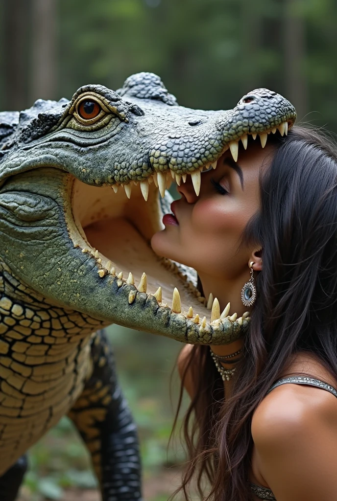    pink  wearing aroused  beautiful happy young Indian teen girl vs  Giant colossal black anaconda monster wrapped around her body squeezing her in coiled embrace cuddling and kissing        realistic in the rainforest full body, best quality wet 