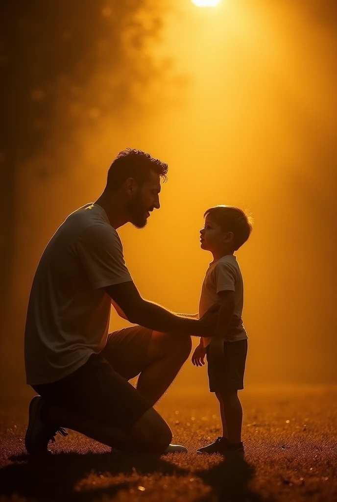Create an image that puts "A father takes care of his children, that gives it meaning" with a father holding his son's hand