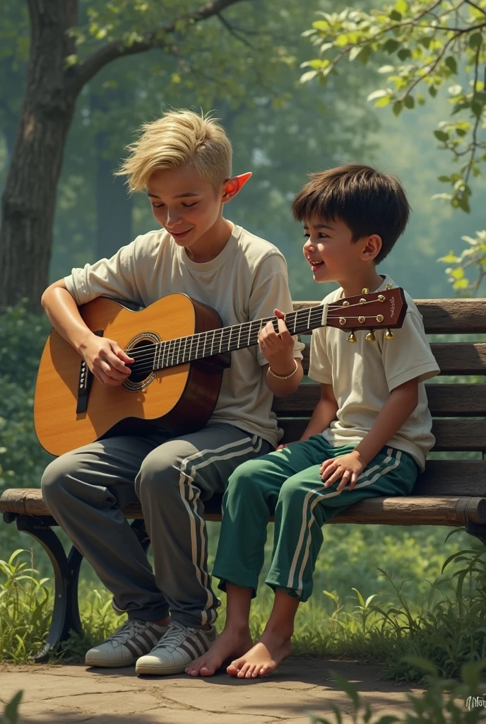 Let me make a thumbnail with two boys one with a guitar and it's in nature