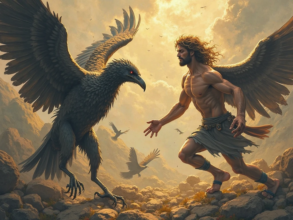 The devouring eagle eating the liver of chained Prometheus