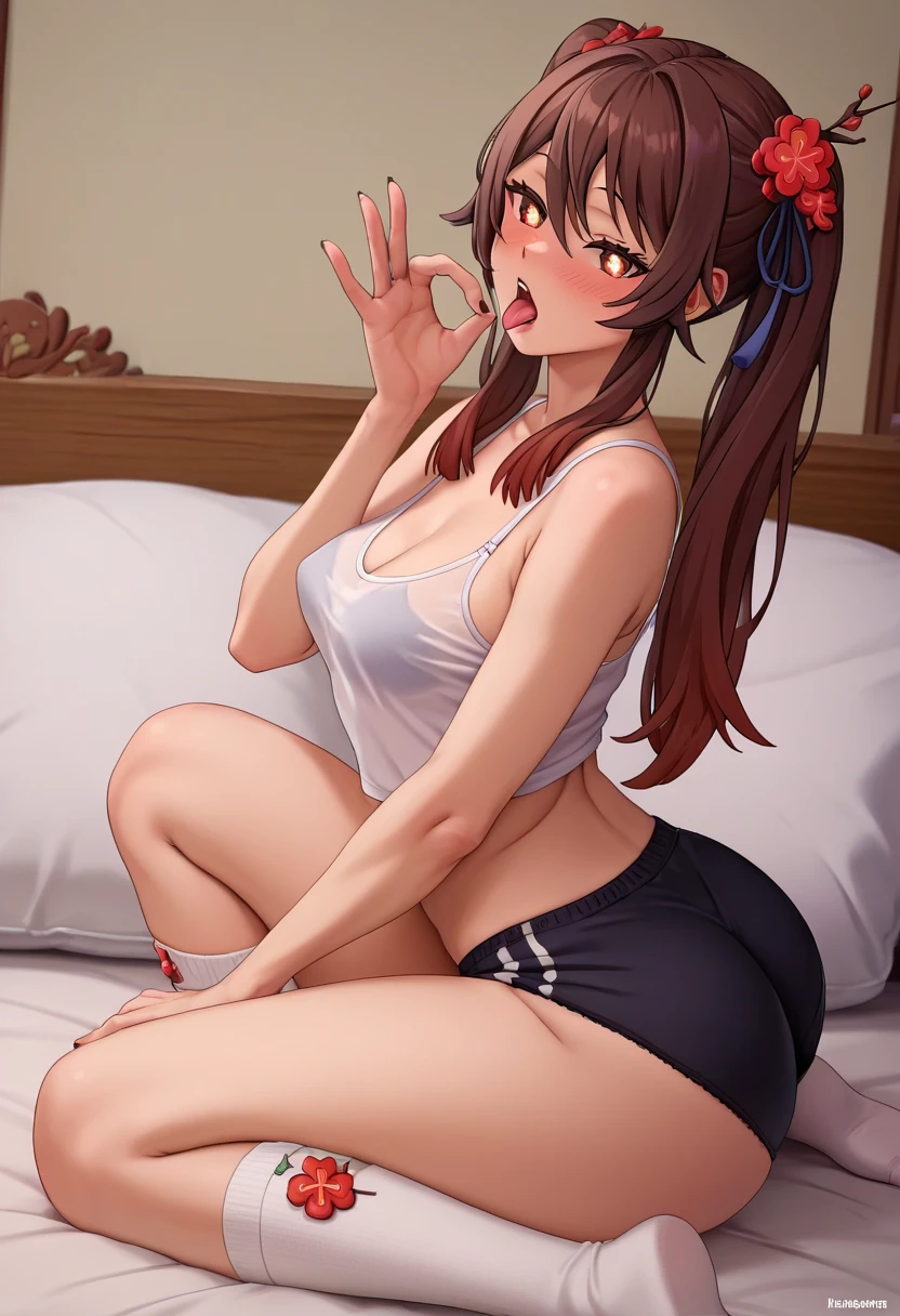 2D,highest quality,(masterpiece),(full body),((girl1people)),Semi-long hair that reaches to the shoulders,((amber brown hair)),((beach waves)),healthy dark skin,((denim hot pants)),「cheap」A pink tank top with the words,Shiny bare legs,barefoot,beautiful brown eyes,attractive thigheaty ass,Sloppy body shape,Bedroom,Get drunk,upper grade,cheeks are bright red,Cute with bruises,devilishly sexy,erotic look,Large drops of sweat all over the body,It's stuffy,sleep with your legs stretched out、my room