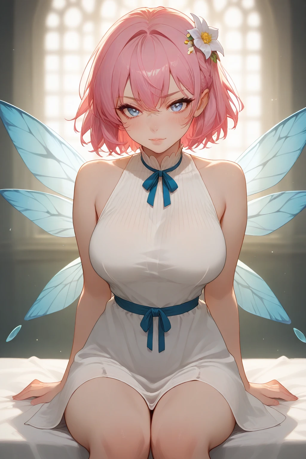 (masterpiece、Highest quality、Highest quality、Official Art、Beautiful and beautiful:1.2)、(One girl:1.3)Hatsune Miku、Twin tails,Beautiful breasts,(Fantasy World Room), (A fairy princess is reading a book at a desk by candlelight.,All except the fairies are huge,Super huge book:1.2),(Has fairy wings like a butterfly.), (Candlelight),((superwide shot, Ultra-wide field of view, whole body)), ((looks happy,smile,)), (Medium Hair:1.5), (tiara, Earrings, Beautiful choker), ((White gloves,pastel colourの肩がふわふわのボー ルガウンドレス:1.1, Balloon sleeves,Jewels, white lace and frills, Fairy wings from the back)), (Light pink blush, Plump pink lips,Large Breasts,Fair skin, Good style), (pastel colour,Candlelight, Bright colors)