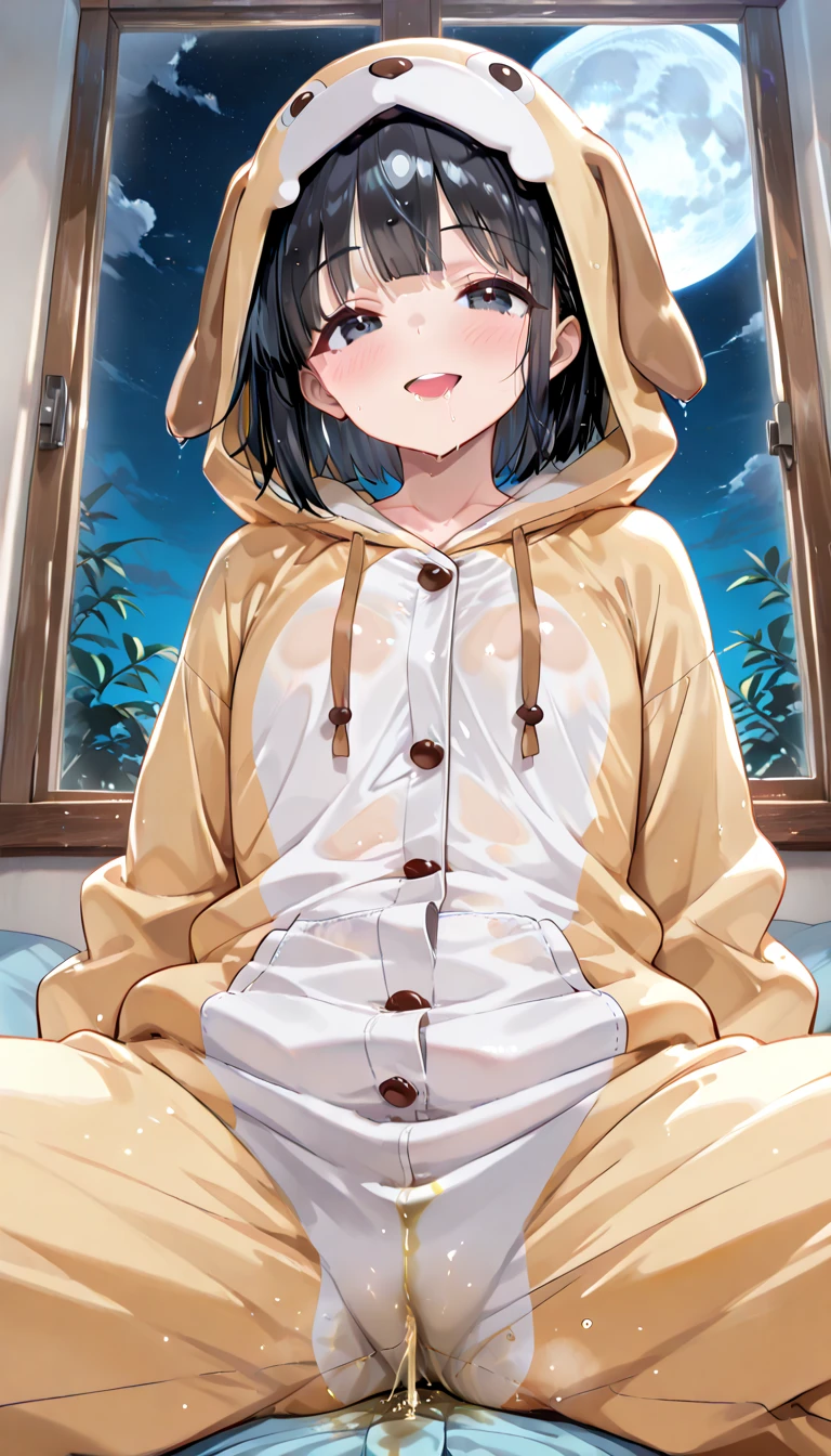 nsfw, wdgoodprompt, (new, newest, best quality, extremely detailed, high resolution, anime:1.2), 1 girl, 14 years old, girl (blue eyes, long black hair, neat and clean, large breasts, (yellow latex metallic luster glossy shiny long raincoat:1.2), closed raincoat yellow buttons, wear raincoat plain yellow hood, naked raincoat, yellow rainboots, seiza:1.0), bedroom, furniture, curtain, oy completely nude, nipple