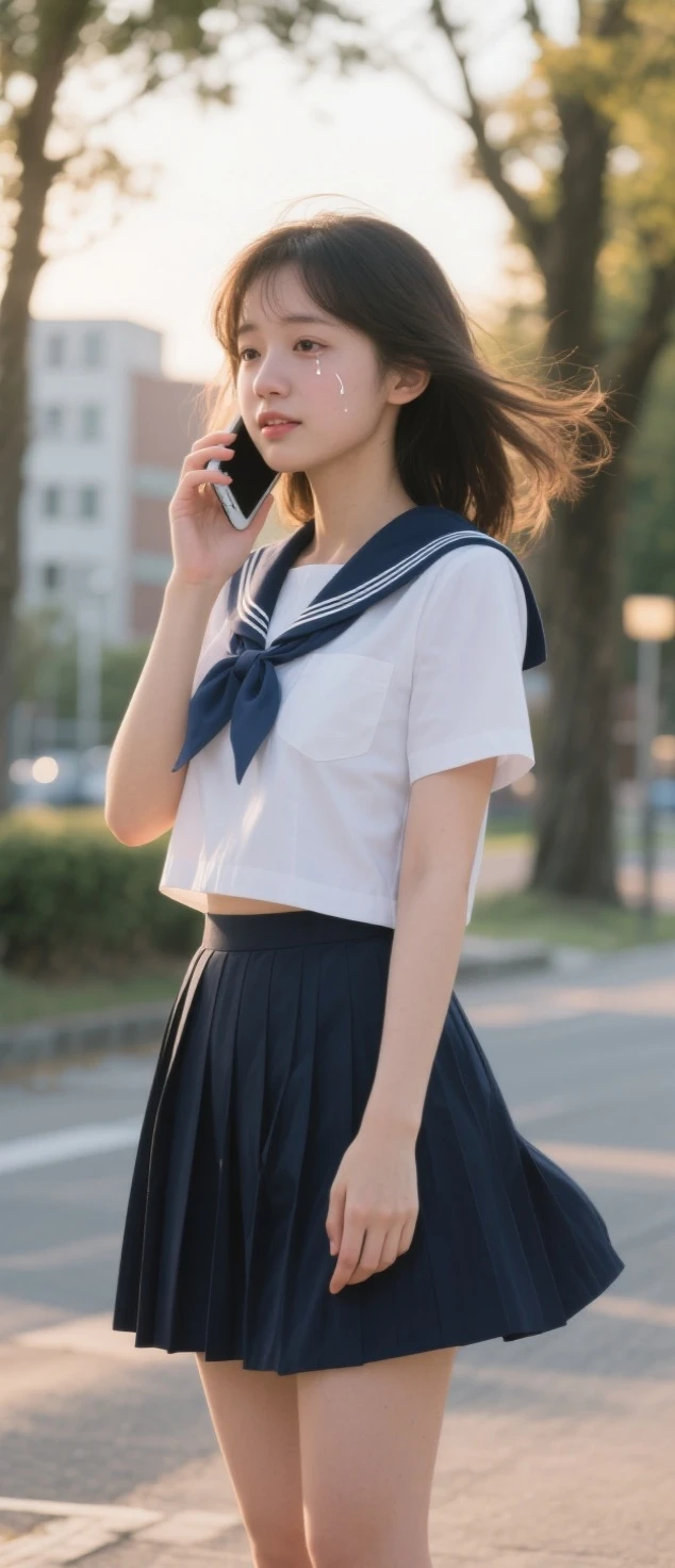 (Realistic, photo Realistic:1.2), ((Highest quality)), Quite embarrassing, (Showing white panties:1.4),(Panty shot:1.3), (Pull-up skirt:1.3), Please spread your legs a little,Black Loafers, Sailor suit:1.5，