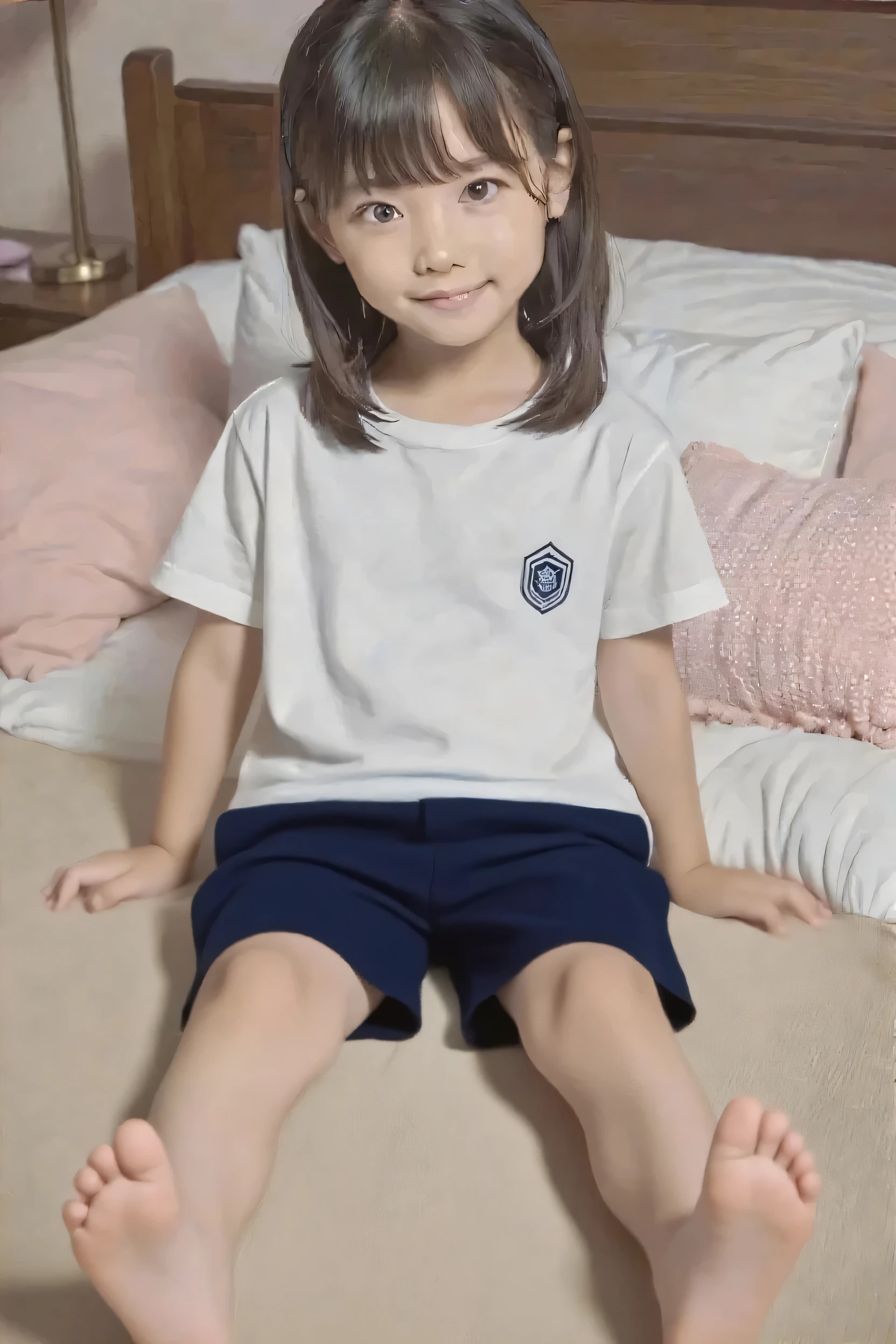 hight resolution、high-level image quality、in 8K、Real live-action、Raw photography、top-quality、​masterpiece、超A high resolution、Raw photo、ren、Beautiful fece、masutepiece、((Obscene content))、For adults、charm of 、absurderes、((((Japan elementary school students))))、Japan Girl、((8years old))、((with round face))、((Tanuki face))、((Cute little face))、(((((Shy laughter)))))、de pele branca、((chubby figure))、Juvenile physique、Smaller chest、kne、 thighs thighs thighs thighs、独奏、fullllbody、Very nice、(((Children's Clothing:1.0) ))、 ((Pubic area))、(Mansuji)、((White panty))、Are sleeping、（Photorealsitic：1.37）、Photon mapping、Realistic、Radio City、Physically Based Rendering、depth of field rally background、a picture、(((a junior idol in Japan)))、Sparkling eyes、shiny lip、too bright natural light、The Bright Sun、Too bright sunlight、(((((8years old)))))、(((Pubic area)))、(Mansuji)、Children's Clothing,　Children's Clothing、Sit down、Open your legs、Open your crotch、Only one person,Short hairstyles、Short-cut hair、(inside in room)