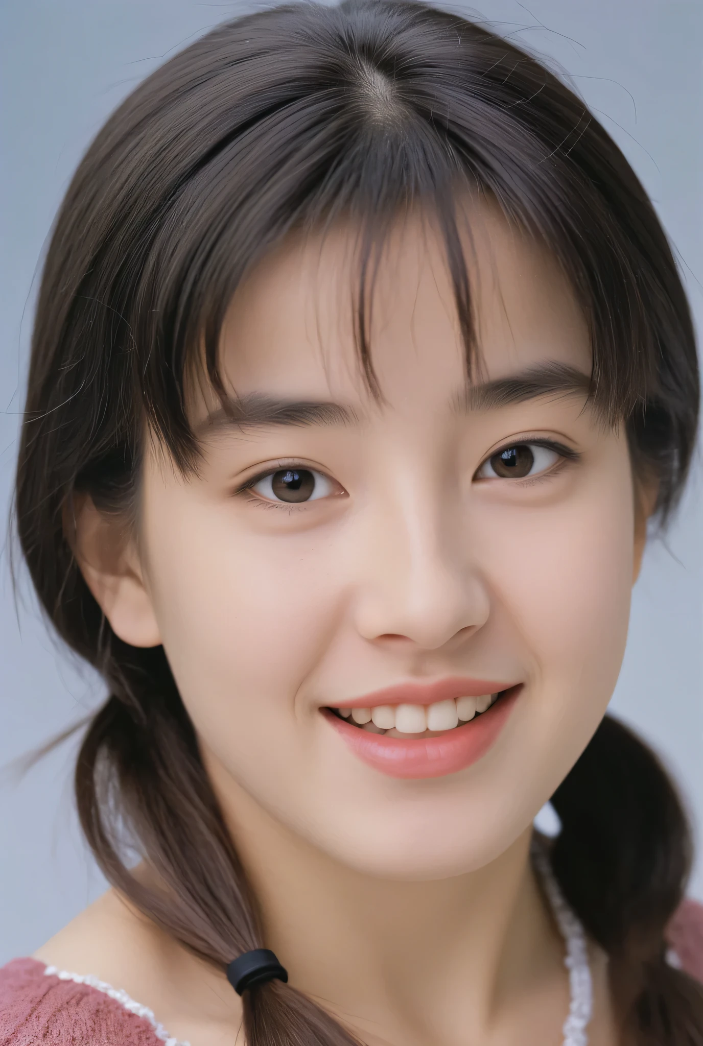 smile, ( Highest Quality:1.5),(((topless、nude、Nipples、pussy))) ( Capture skin texture and pores :1.7), upper bodyを捉えたシャープな焦点、Creates natural shadows on cheeks and forehead, ( high definition :1.4), fine details of pores and skin are realistically depicted.、The lighting emphasizes the texture of the skin ( skin details :1.8), lips have slight luster、The natural pink shade creates beautiful light reflections.., hair on the top of the head.、 background blur, Create a luxurious atmosphere with studio lighting. ( upper body:1.3)、underwear、 choker、collarbone、 arm 、side