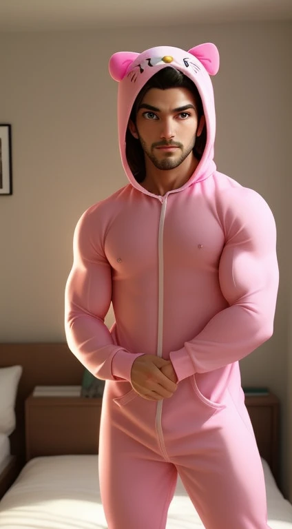 Fullbody standing picture of white skin Handsome  muscular nude sexy gay boy wearing skinny ripped  shiny pink tights, shiny black Disconnected Pompadour oiled hair style, soul patch under the lip, blue eyes, shiny varnished vinyl sneakers, red lip, chain, tattoos, horny, cum shot, sperm, milking penis, very big muscular penis, very big testicle, bow tie, smile, shiny oiled skin, oversexed, standing at room.