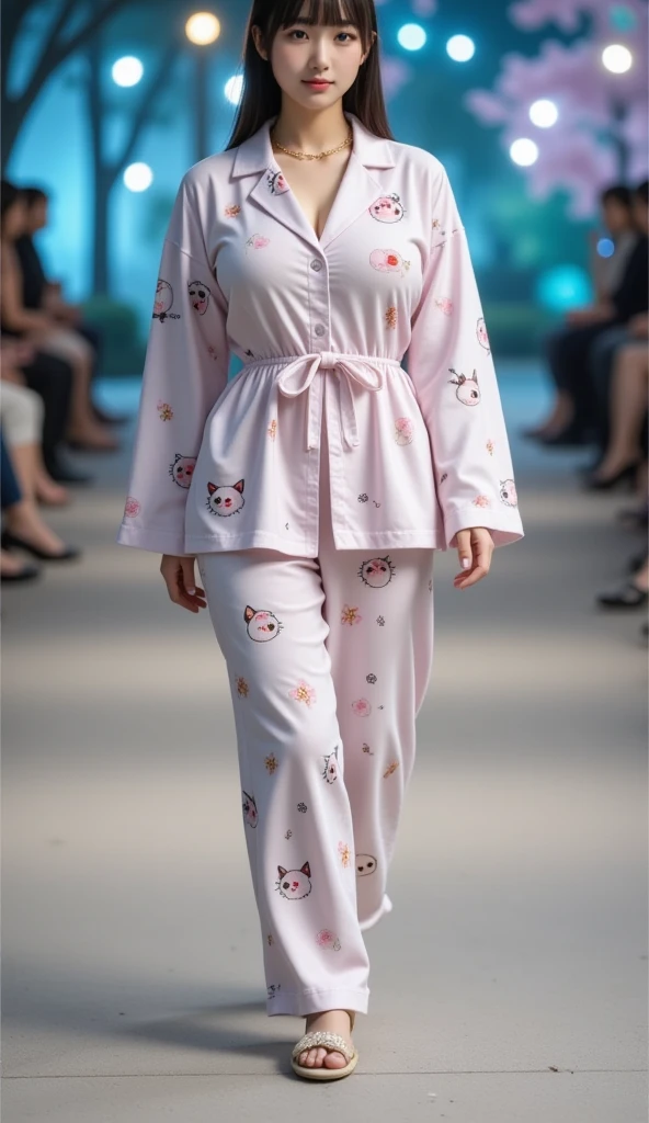 a young Indonesian Muslim woman wearing a hijab wearing a red checkered shirt and trousers and slanted sandals is holding a cow's head on the street in front of the mosque while smiling detailed photo 8k short angle ultra HD wide 16k super realistic