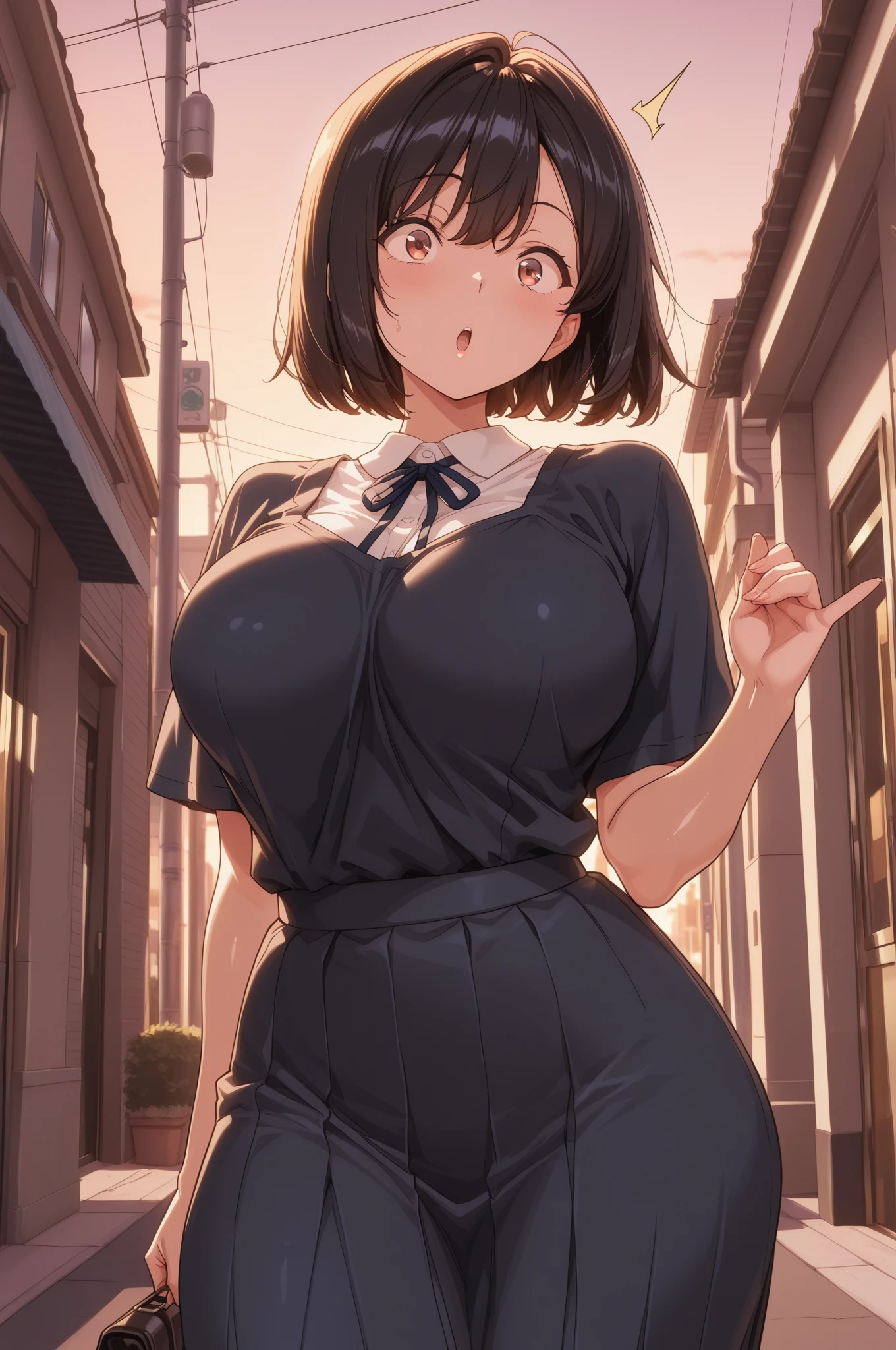 photorealistic,,[ 4 k digital art ]!!,(long eyelash,eyeliner),(tareme),photorealistic face,realistic woman, (black short hair),(plump body:1.3), detailed face,mature woman posing in crowded street,outdoor,crowds looking at woman,(clothed woman),(off-the-shoulder brown sweater and black pleated skirt:1.3),(double peace),(thick pubic hair:1.3),wet pussy,(blushed and ahegao:1.5),(wet pupils),oiled skin,(sweaty),look at viewer,(creampie:1.3),(curvy body:1.2),(trembling:1.3),excessive cum in pussy,(cum in pussy:1.3),heart-shaped pupils,orgasm,from below,from front,