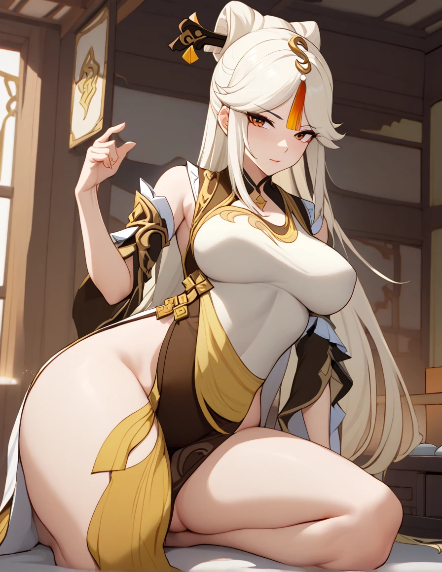 kitsune, 1tail, huge busty breasts, smiling, drunk, aroused, NSFW, nude, showing off her hot body, full body, thicc, sitting legs spread open, pussy, puffy pussy, showing her pussy, close up of the pusssy, main focus on pussy