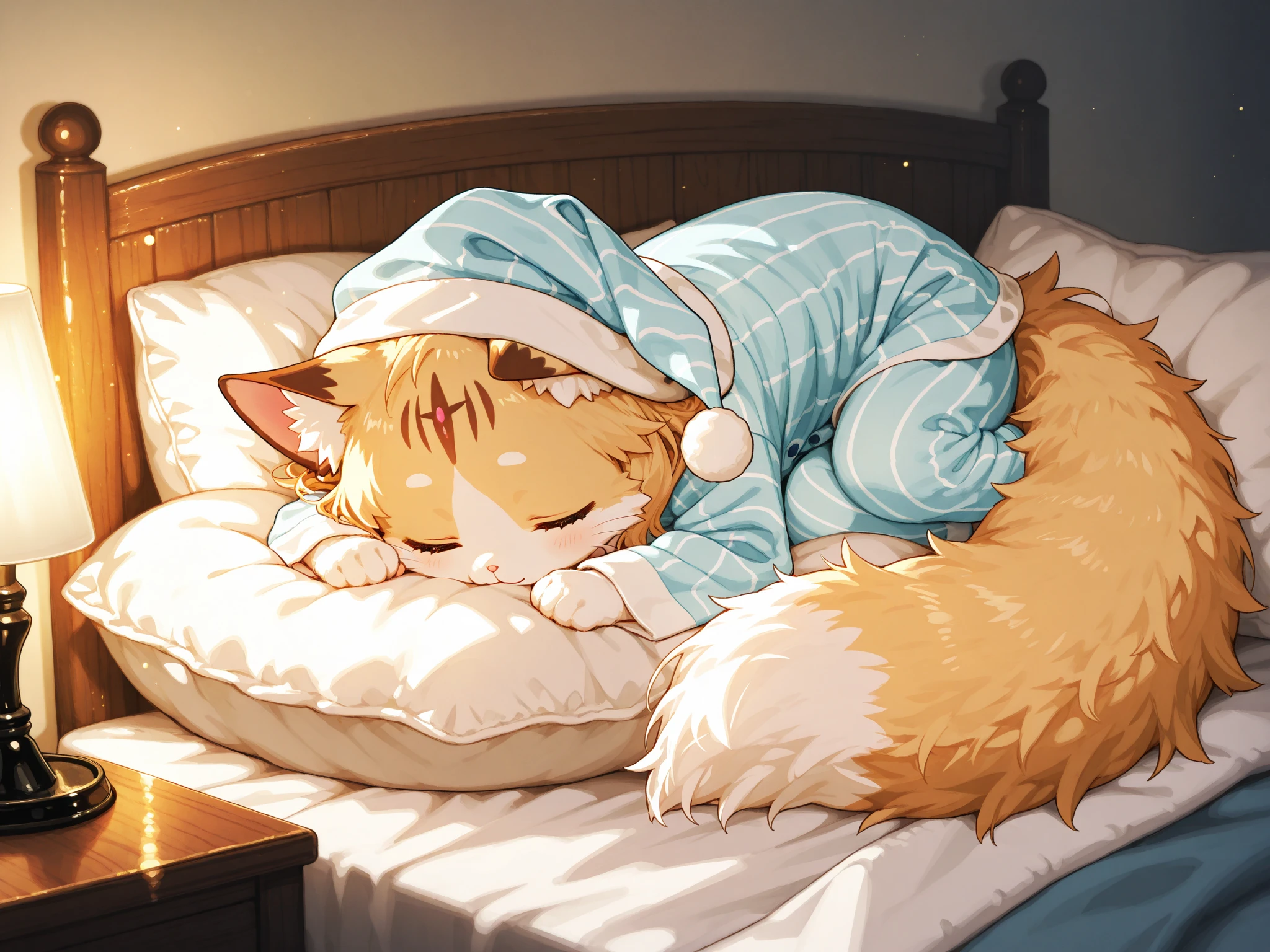 （masterpiece，best quality），my own, The Beast, , (适合任何Pillow背景的光影））, 穿着pajamas可爱女孩在Pillow上摆姿势 ，pajamas，Nature,, (blush),a smile，Pillow头,（很多Pillow），Soft cushion，（canopy bed），Soft pillow quotation，（Pillow损坏），很多Pillow，（Crotch rubbing），（（Pillow驼峰）），（Pillow），（A tail），，（粉色Pillow），（Love around the protagonist），Steam，（Pillow头），（），（豪华Pillow），（Pillow），（palace），（Palace bedroom），（Pillow），柔软的Pillow，，（Classical European style bedroom ），（excited，shy person，Lack of expressiveness，），，pillow ,my,tiger tail,tiger ears,Tiger pattern，，Sweat，，Sweaty，Body swing，身体Shaking lines，Shaking lines，best quality, masterpiece, ((Maximum resolution)), artwork, ，,,(Interior of the palace),(In the bedroom at night),(Deluxe Rococo Canopy King Bed),On a big and spacious bed,(the 女孩 is lying on the bed),Before bedtime,,,Luxurious curtains with ornate ruffles and ribbons surround the bed,((((There are many pillows piled on the bed)))),Detail of Quilt,Detailed bed sheets,Ruffled Bed Skirt,Deep Bed,Background with depth,pajamas , ((((大量的Pillow))))，peeing，squatting，water,,Shaking lines，wetting pillows,Flowing liquid，Violent body shaking，剧烈Shaking lines，详细的软Pillow,,（女孩正躺在许多柔软的Pillow上,周围有许多Pillow），(Pillow上有液体），Sweat，saliva，Splashing ，Pillow上和床上有水迹,ArIn,Tongue