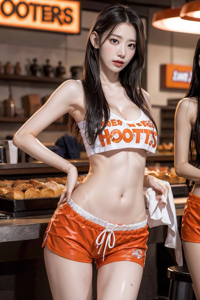 Usually detailed CG Unity 8K wallpaper,(tmasterpiece),(best qualtiy),(ultra - detailed),(Ultra photo realsisim),(best character detail:1.36), 1girll, japanese beautiful woman,ssmile,brunette color hair,the golden ratio,(com rosto detalhado:1.2),PureErosFace_V1,(gigantic cleavage breasts:1.35),,(smooth thigh:1.2),,ice cave,Ice World,Ice,Snow,Ice water,RAW photogr,retro poster,Wartime posters,Nikon D750 f / 1.4 55mm,RAW photo,profesional lighting, physically-based renderingt,Bigchest,pony tails,mai shiranui,Sat down,having fun,dining room,Restaurant,dine,pizza,Ramen,hamburger,baozi,noodle,steak