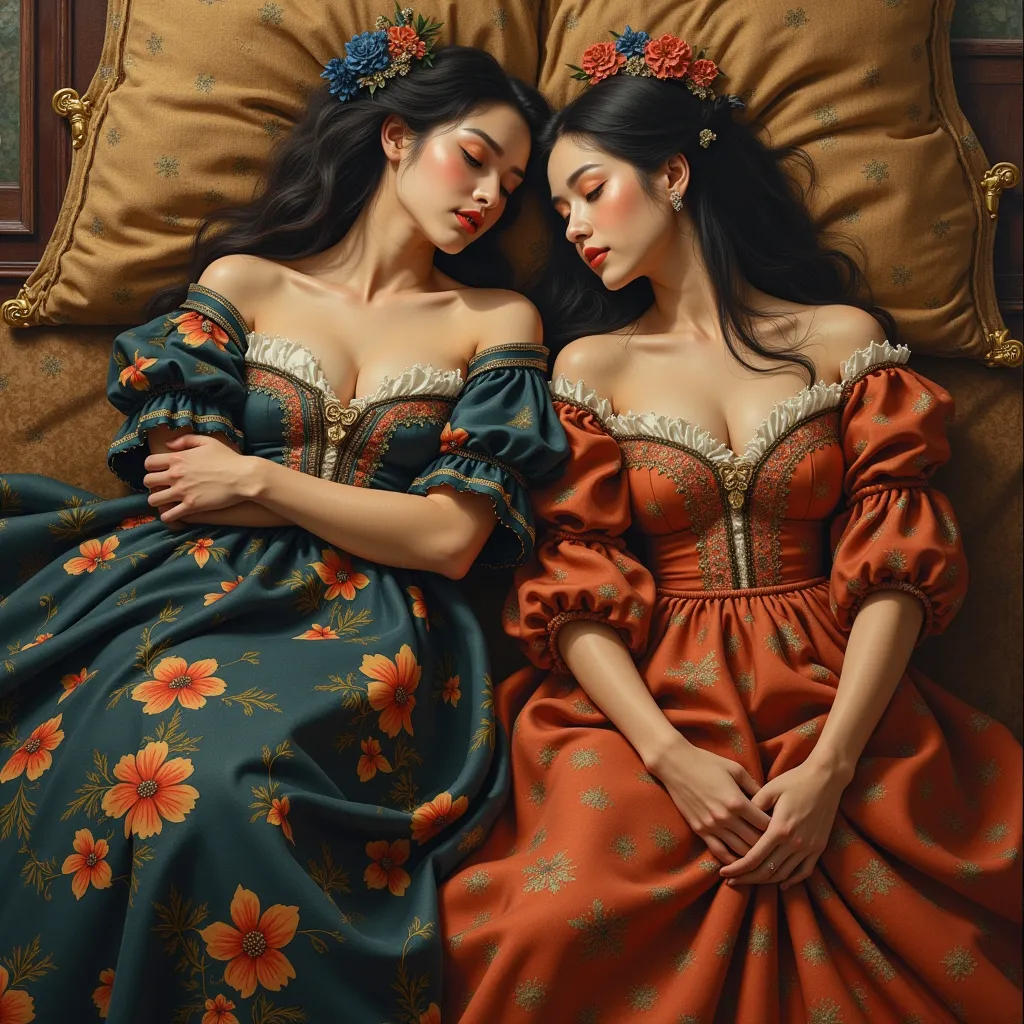 Many beautiful women lie on the beds