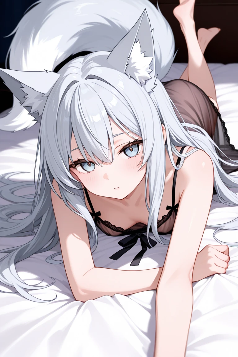 ((masterpiece)), ((best quality)), ptilopsis \(arknights\), ptilopsis, <lora:plitopis:0.7>, 1girl, lying, on the bed, (owl ears:1.1), <lora:GoodHands-vanilla:1>, nice hands