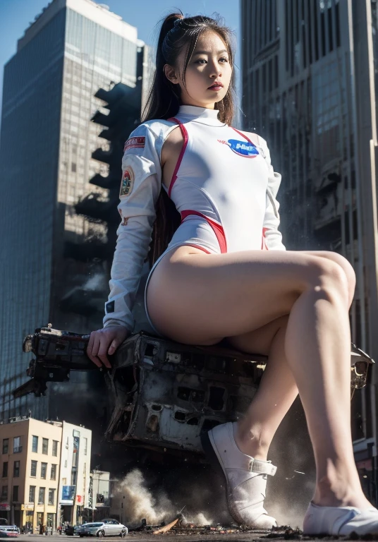 (smile)、(((Staring at the audience)))、((Spaceman in space suit sitting in spaceship cockpit)),wear spacesuits, 白いDressed in an astronaut costume, Cute girl in a tank top, girl in space, In space, (((Dressed in an astronaut costume))), woman astronaut, ((Sit on a chair and spread your legs))、((Sexy young woman's body:1.4))、(Spread your legs wide)、