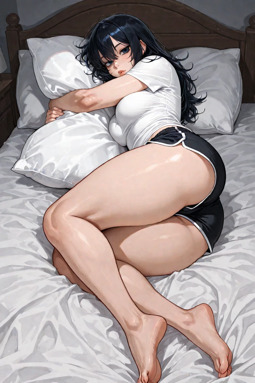 Indian girl transparent clothes sleeping on bed ass closeup 