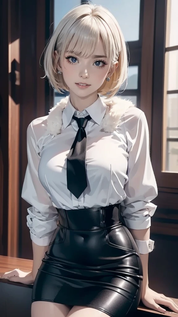 (Photogenic, Masterpiece: 1.5), Blazer school uniform, mini skirt, voluptuous body, short white hair, falling flat, beautiful face, black underwear, shiny thighs, pure white skin, Japan, school girl, realistic