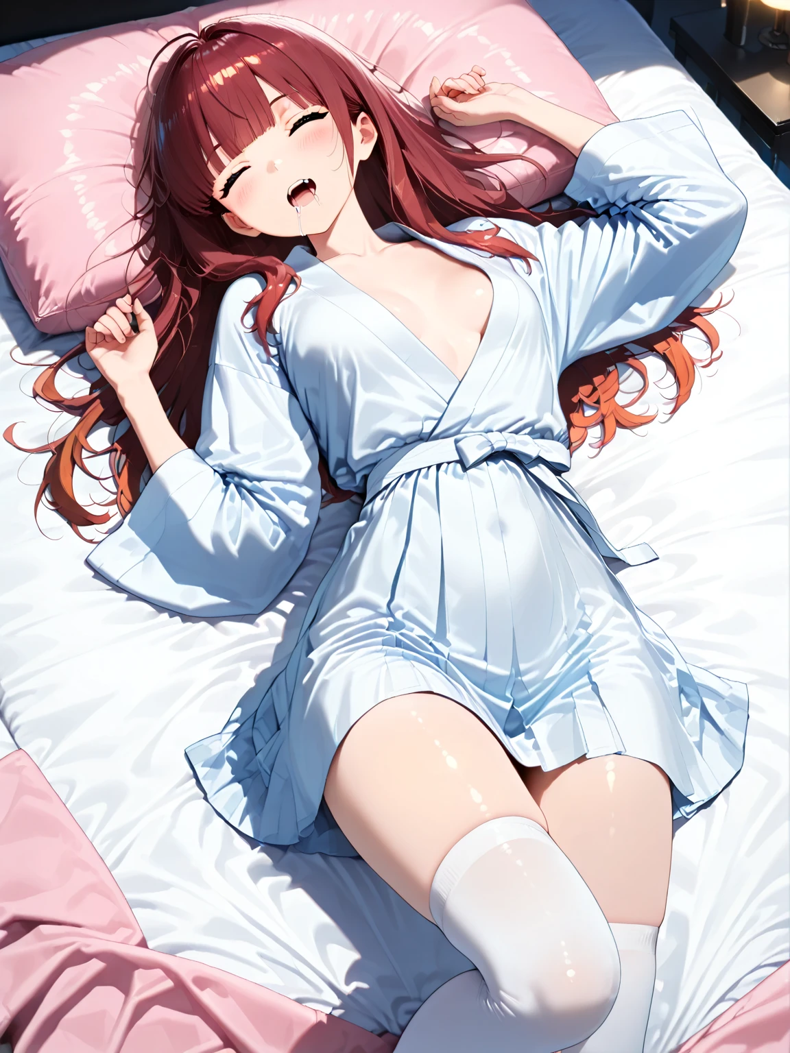 One girl, Nishikino Maki, nightgown with see-through underwear, posing on bed, BREAK (masterpiece, best quality, high resolution, super detailed, (super detailed skin: 1.3), (super detailed hair: 1.3), (perfect anatomy: 1.5), (perfect anatomy: 1.5), (beautiful eyes, 5 fingers: 1.3), (highly detailed face and skin texture: 1.3), (clear detail), {background blur: 1.3}, (perfect lighting), high definition CG, Unity 8k wallpaper, official art, (full body composition: 1.22), (character focus: 1.22), (blush: 1.22), (upward glance: 1.22), 3D rendering, conceptual art, sharp sketch, id_maki_nishikino