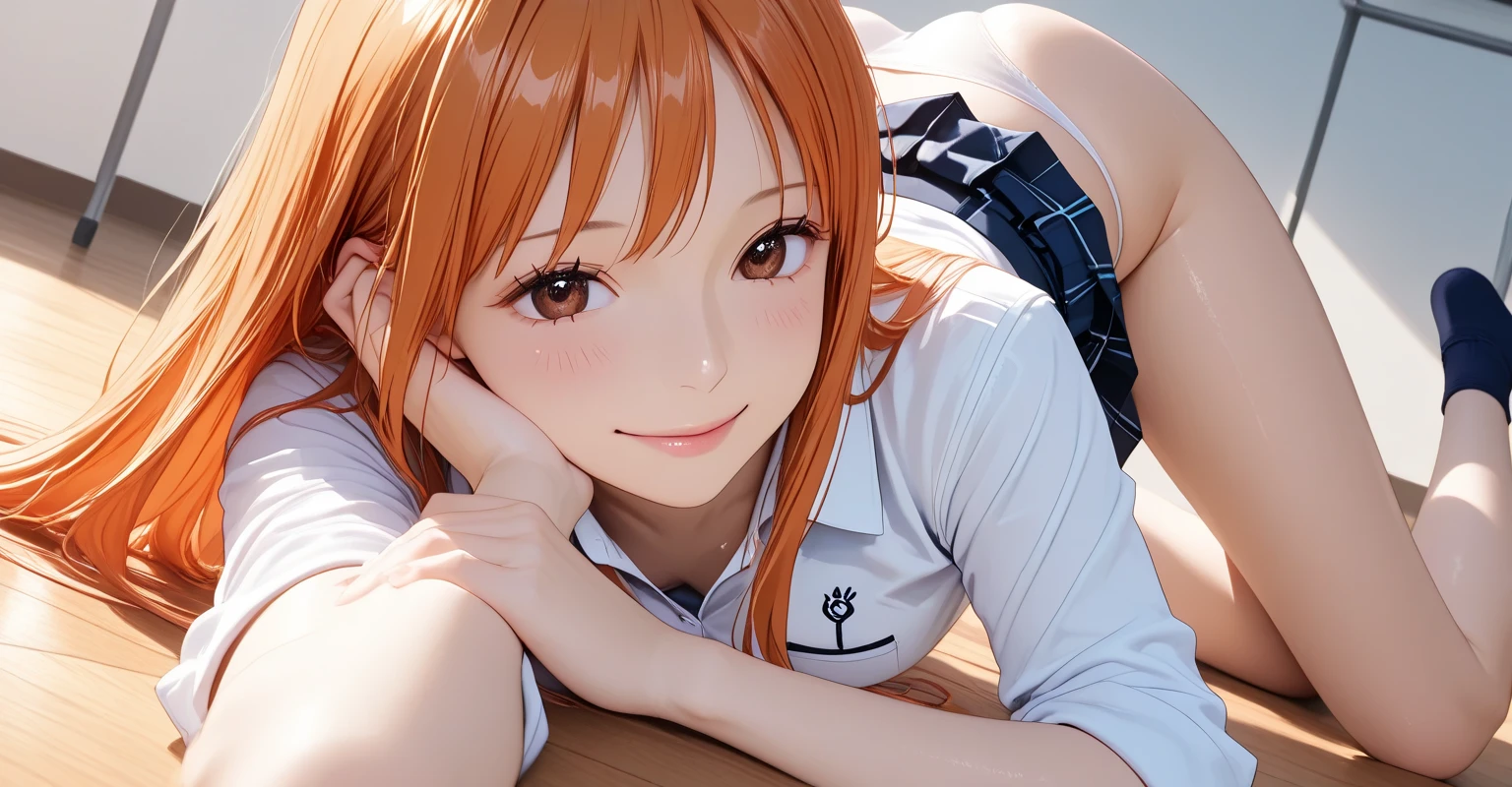 1 woman, HD quality, (sitting with hands back:1.3), (open legs to limit:1.5), (with one knee up), (showing pubic area:1.5), (under boob:1.5), (Large breasts), (cleavage), (ahegao:1.5), (orgasm:1.3), smiling, crying, (thin thighs:1.3),(Sailor uniform only for the upper body:1.5), (Crop Top white shirt:1.5), (micro thong:1.8), (sheer white long thigh-high socks), (sheer white satin long gloves), at night, poolside, (Green eyes, detailed eyes), blue sailor collar, (high-heeled shoes:1.2), red ribbon tie