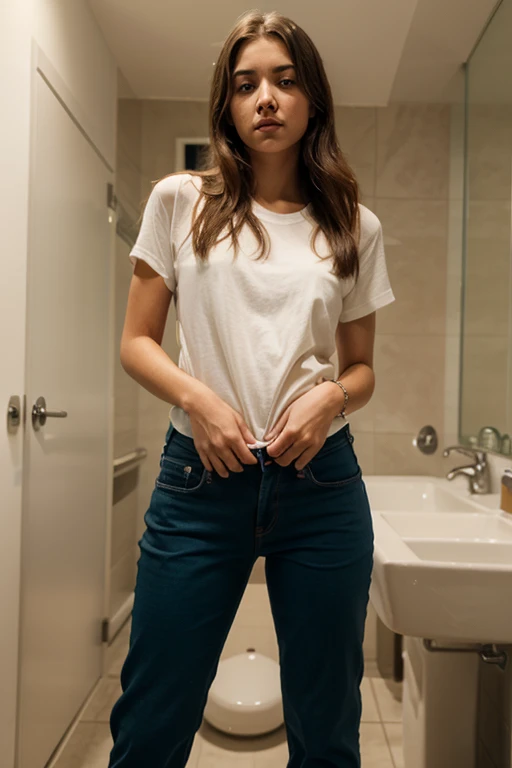 Indian acting class, accidentally entered the wrong room, white t-shirt and jeans, locked in a dark room, no light inside the room, surrounded by fear and despair, staring through the hole in the wall, full image