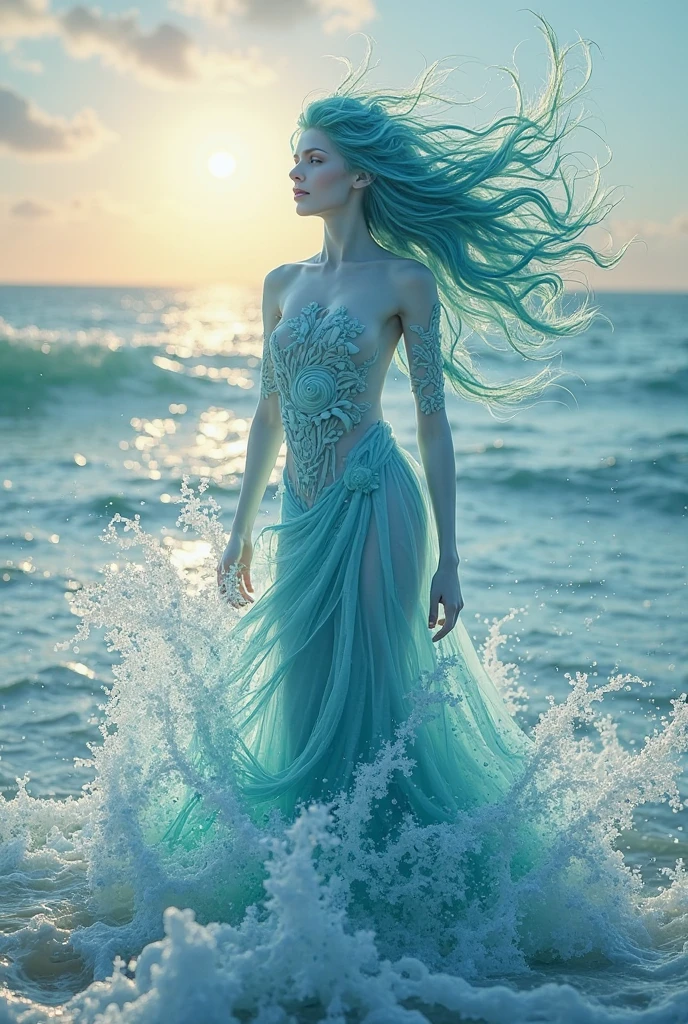 (masterpiece, best quality, high quality, highres, ultra-detailed), 1girl,solo,light_blue_hair,liquid hair, long hair,floating hair, full body, standing,sundress, liquid clothes, water,waves, tsunami,tide,sea,water dress, <lora:LiquidClothesV1fixed:1>, upper body, best quality, 8k, detailed skin texture, beautiful detailed face, intricate details, ultra detailed