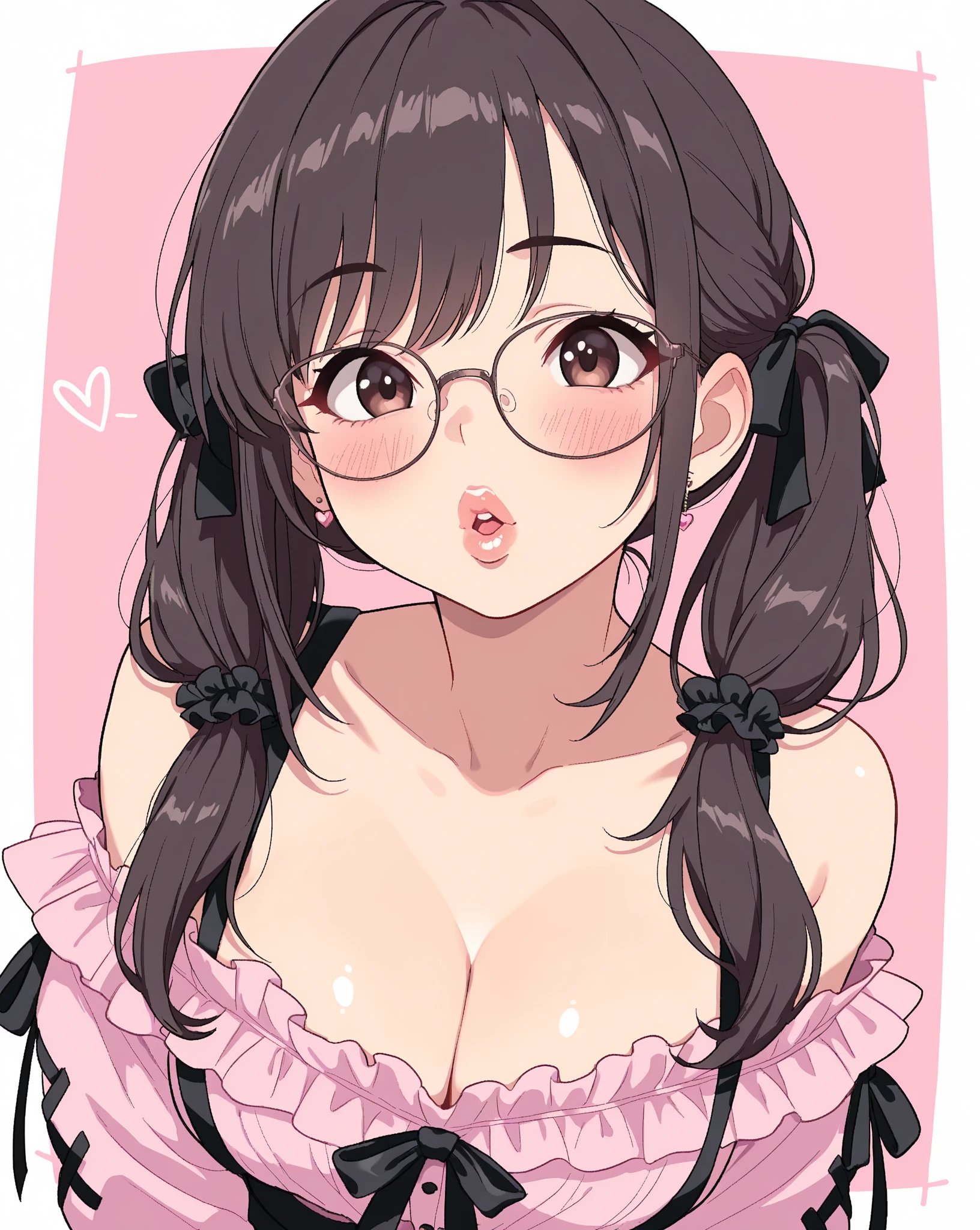 girl,((Cute glasses)),((♡)),((flying Heart's)),((Lovehotel background:1.3)),(close up of face),((NSFW:1.3)),((fellatio:1.25)),((Hina Festival)),(()),