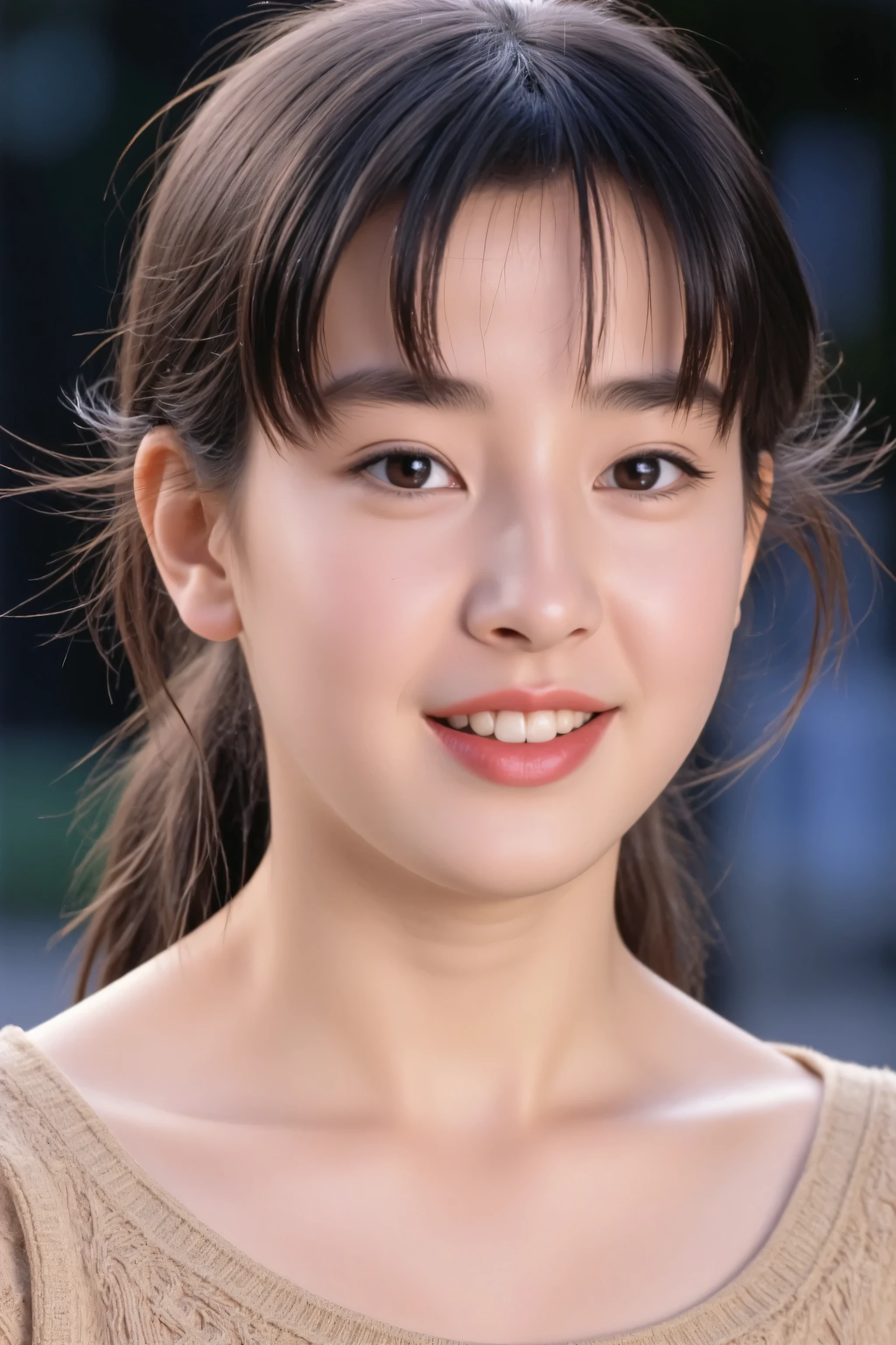 smile, ( Highest Quality:1.5),(((topless、nude、Nipples、pussy))) (( full nude、Ikuru、show buttocks))( Capture skin texture and pores :1.7), Sharp focus that captures the whole body、Creates natural shadows on cheeks and forehead, ( high definition :1.4), fine details of pores and skin are realistically depicted.、The lighting emphasizes the texture of the skin ( skin details :1.8), lips have slight luster、The natural pink shade creates beautiful light reflections.., hair on the top of the head.