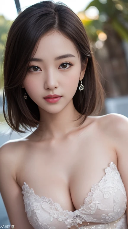 (((Masterpiece))), ((Best Quality)), Detailed, Solo, 1Girl, Silver Hair, 18 Years, White Lingerie, White Stockings, Seductive Pose, ((Big Breast)), (Big Cleavage), ((Long Limbs: 1.4)), (Nice Hips), (Narrow Waist ) (Looking At Viewer: 2), Manlike Tight Hair, (Short Bob Hair: 2),  Short Hair, (Silver Grey Hair: 2), Long Eyelashes, Eyeshadow, (Small Face), Big Eyes, Bare Shoulders, Low Contrast, Ultra-High-Definition, 8K, Outstanding Details, Attractive Collarbone, Sexy Shoulders, SMILE, Nikon Z9, 30mm Lens, Sharp Focused Face, f/4, ISO 200, Shutter 1/250, Beauty Light, RAW, Intricately Detailed, Award Winning Photograph, High Sharpness, Facial Symmetry, Bokeh, Ultra-Detailed, White Choker, Earrings, ((Camel Toes: 2)), ((Small And Hard Nipple Head: 1.4)), ((Big Areola))