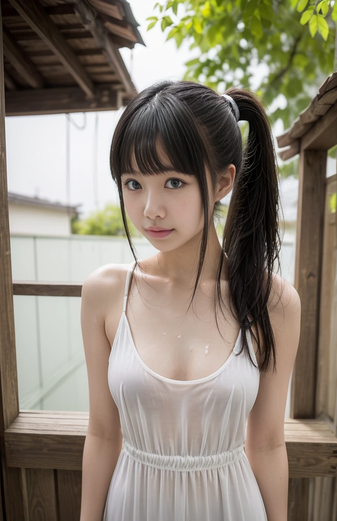 nsfw, vagina, bottomless、Sailor suit、Front facing、Undressing、Pulling down her white panties、Panties that are about to be taken off、bottomless、Short pigtails、Small breasts、Looking down、I can see her pussy、Leaning forward、the way