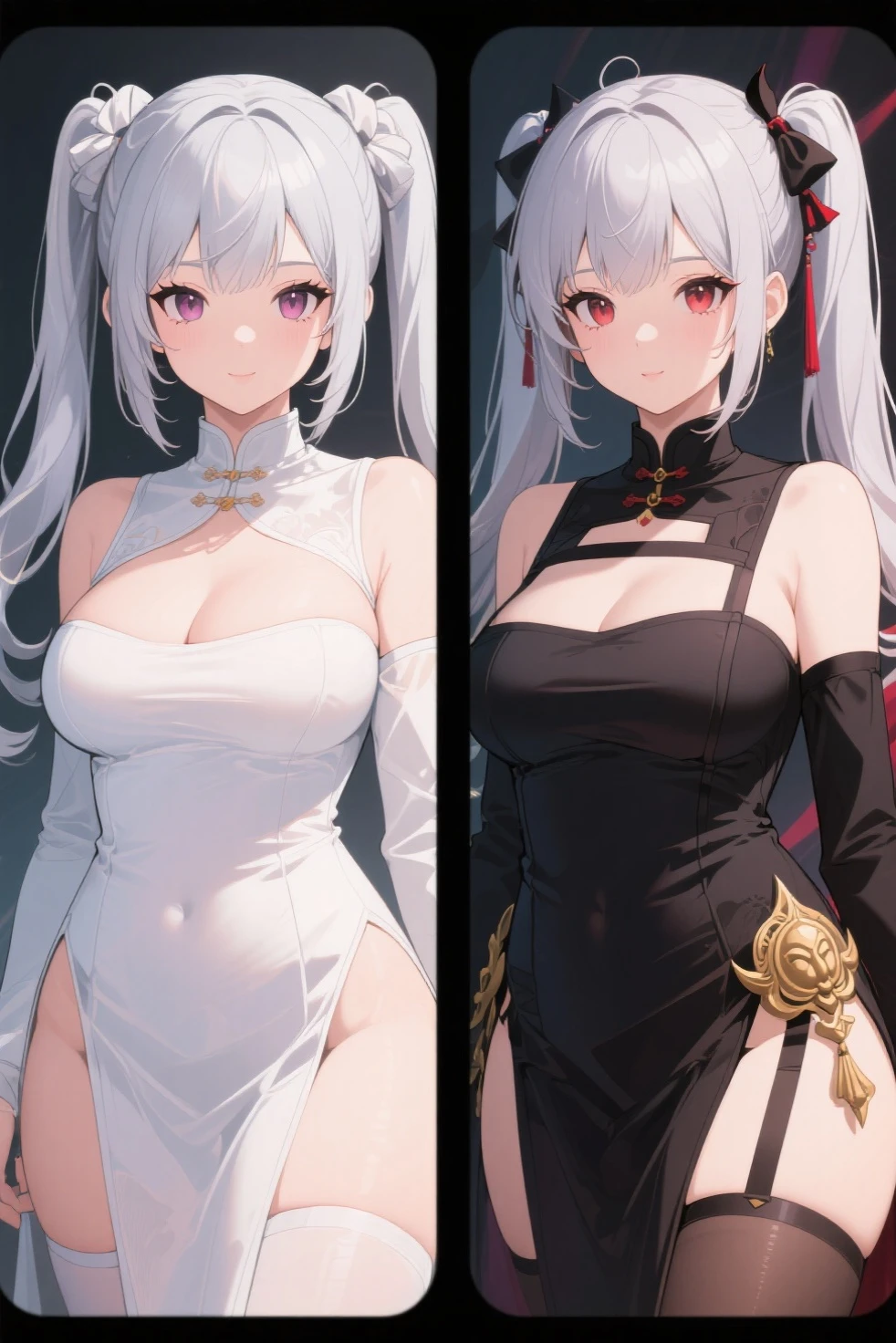 1 girl, unparalleled masterpiece, ultra realistic 8k CG, perfect artwork, ((perfect female figure)), white hair, red eyes, mature female, milf, narrow waist, chinese deity, looking at viewer, seductive posture, sexy pose, alluring, clean, beautiful face, pure face, pale skin, absurdly long hair, shiny skin, skindentation,delicate pattern, intricate detail, (rich:1.4), (extremely detailed 8K chinese long embroidery silkrobe and silk long clothes and dress:1.2),slim body