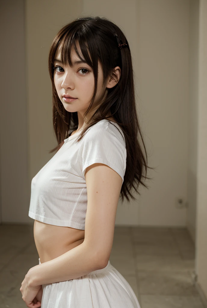 ((Highest quality, 8K, Ultra high definition)), ((masterpiece: 1.3)), (Perfect appearance), (Photorealism: 1.6), (AIF), (Portrait of a Japanese mature woman), (Japanese mature woman standing at the door), (Blurred Background: 1.8), ((A naked woman standing in the center of the screen)), ((Realistic skin texture)), (Fine lines all over the skin), (Dull skin), (Facial wrinkles), (Wrinkles around the eyes), double eyelid, Tear bags under the eyelids, (Short bangs), (Long Hair), (Disheveled Hair), (Slim body), (Small breasts, Flat Chest), (Small breasts), (T-shirt that fits the body: 1.4), (Bukkini Jeans), (Focus on the upper body),