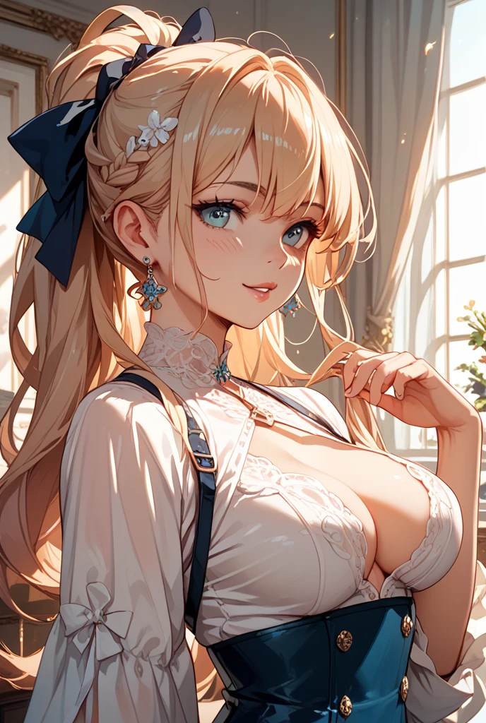 (Masterpiece: 1.4), (Best quality: 1.4), 8K, HD, ultra clear,1girl,(big breasts:1.4),long blond hair,(Heart-shaped pupil:1.3),(Tongue out:1.2),scared:1.3,(cry:1.4),Bare abdomen,White lace underwear,Skirt,(Looking up),Bedroom at night,necklace,Messy clothes