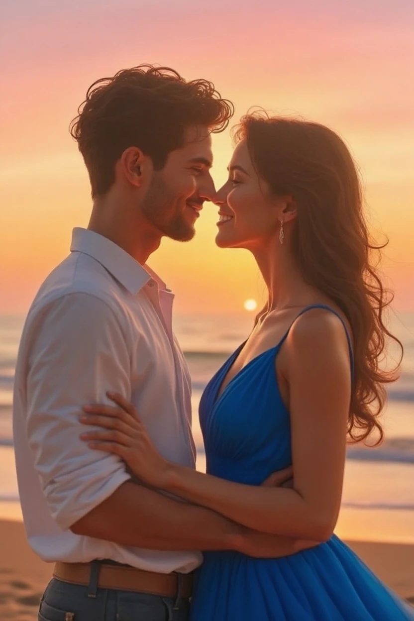 (Best quality, high resolution, Masterpiece: 1.3), married couple, ((Thai people)). Face facing forward,sitting making out, handsome man with short undercut hair, wearing a white T-shirt with a layer of black shirt, black jeans. beautiful woman with slim body, (soft dark brown layered hairstyle), wearing a heart pendant, ((kebaya_bali)) light blue, outdoors, beautiful scenery, sea and beach in the far background, details in face and skin texture beautifully rendered, eye detail, (best quality, high resolution, masterpiece: 1.3), beautiful woman with slim figure, (dark brown layered hairstyle),((kebaya_bali)), outdoors, random background, details in texture the face and skin are beautifully displayed, detailed eyes, double eyelids, seductive laughter, feminine laughter, seductive smiling poses, women hugging spoiled men.