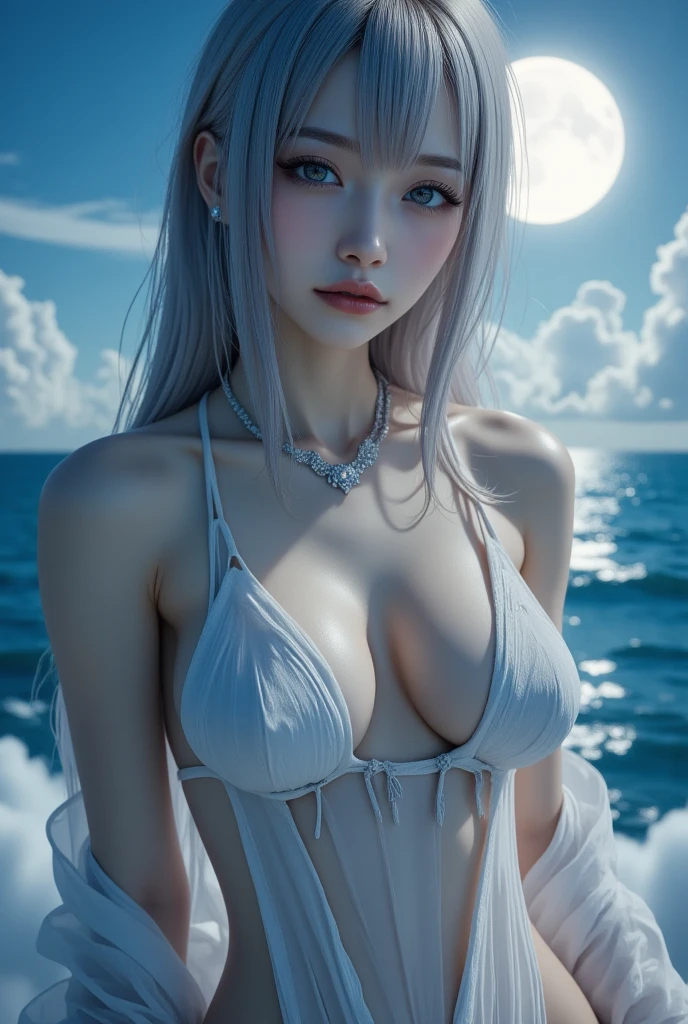 hot sexy cute girl , (( very long eye lashes )) , (( cute detale eyse )) , ((hard make up ))) , (((detale eyse ))) , ((pony tail hair)) , ((very absoulut long hair ))) , (( very berutifull white skin)) , tinager girl big breasts , waring Beautiful luxury long black dress in the beach , (( swimming ))
