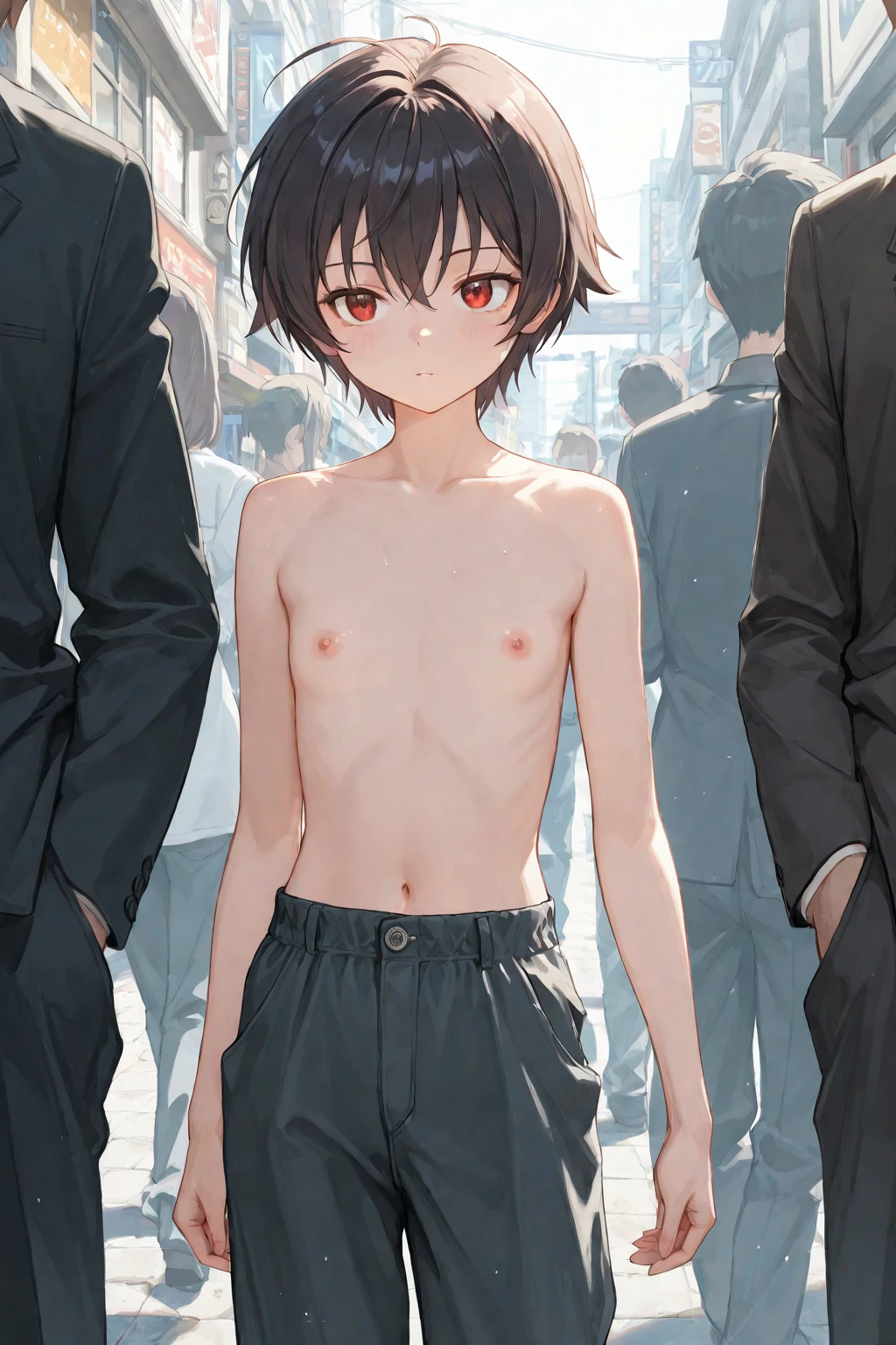 An 18 year old man (Medium short hair, book hairstyle cut, brown hair) standing in the middle of busy city sidewalk, BREAK (completely nude:1.2), (naked:1.2), big penis, large penis, thick penis, wearing white ankle socks, (full-face blush,), man, boy, masculine, full body view, caught, full body view, long distance shot, sweat, steam full body in scene, Big penis, perfectly detailed penis, large penis, thick penis, just wearing white ankle socks, man, boy, masculine, front shot, wearing white ankle socks ADD A LOT OF PEOPLE IN THE BACKGROUND, clear face, detailed standing in the middle of the crowd, penis eyaculating, a lot of cum, hard penis, large penis, thick penis (masterpiece:1.2), (best quality:1.2) (perfect anatomy), crow looking at him, penis eyaculating/A girl on her kneels in front of him with his mouth open