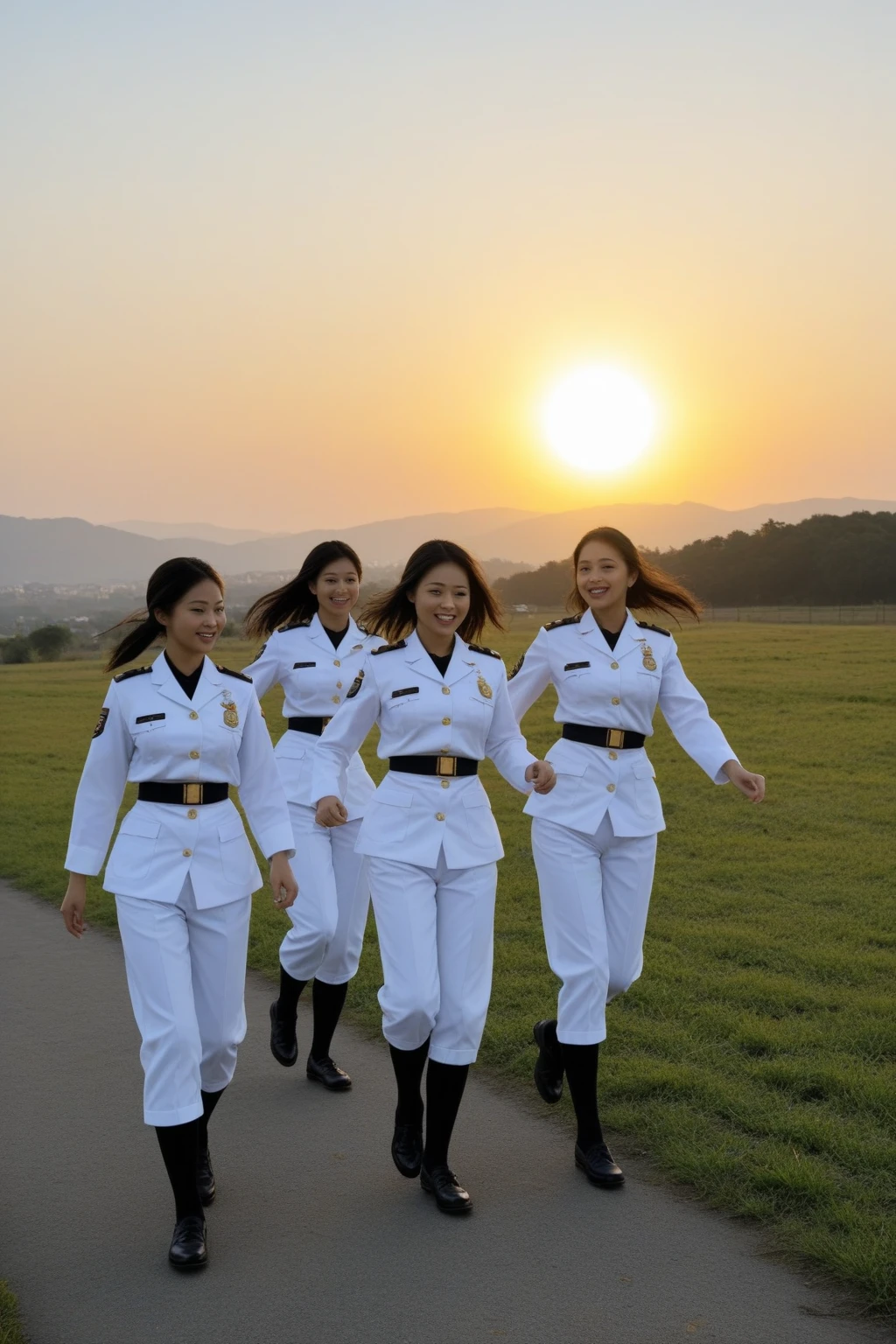 (A plain white short sleeved, very  half zip, soiled gym uniform:1.7)、(A large, dirt-stained, white, square collar: 1.6)、(Red clay ground:1.5)、My hair is wet and messy、(Beautiful Japanese woman covered in dirt:2.0)、Highest quality, masterpiece, Ultra-high resolution, Photorealistic, Raw Photos,Detailed face,(Muscular woman:1.4), (Fastener open: 1.8), (Upper body zoom up:1.0),(Everyone wears the same clothes:1.0), (buruma: 1.8), All members are super beauties, (Three beautiful Japanese women standing there: 1.7), (Hair tied up: 1.4), (Exhausted expression:1.5), Bright photo, (My whole body is soaked with sweat: 1.4), (Covered in mud: 1.4)
