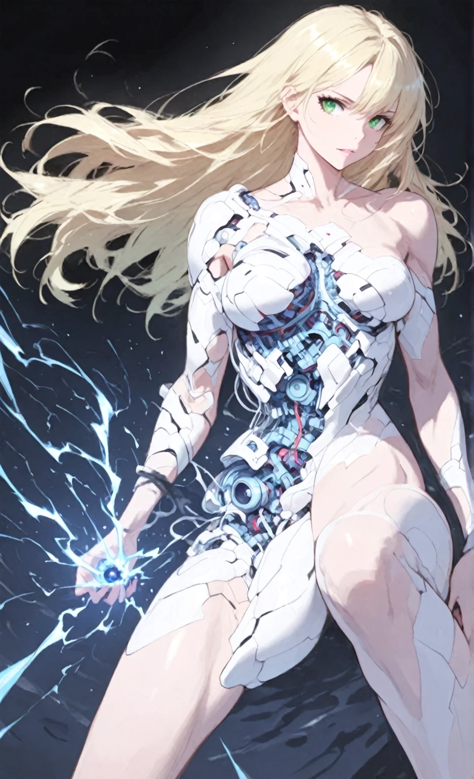 Very detailed、highest quality、Best image quality、masterpiece、8k、Sparkling Blue Eyes、Anime Face、A kind smile、Open Mouth、(Blonde long hair:1.5)、(SFW Giant)、Rear View、Cowboy Shot、(White Thong:1.5)、(Muscles of the whole body)、Horn、ckundies