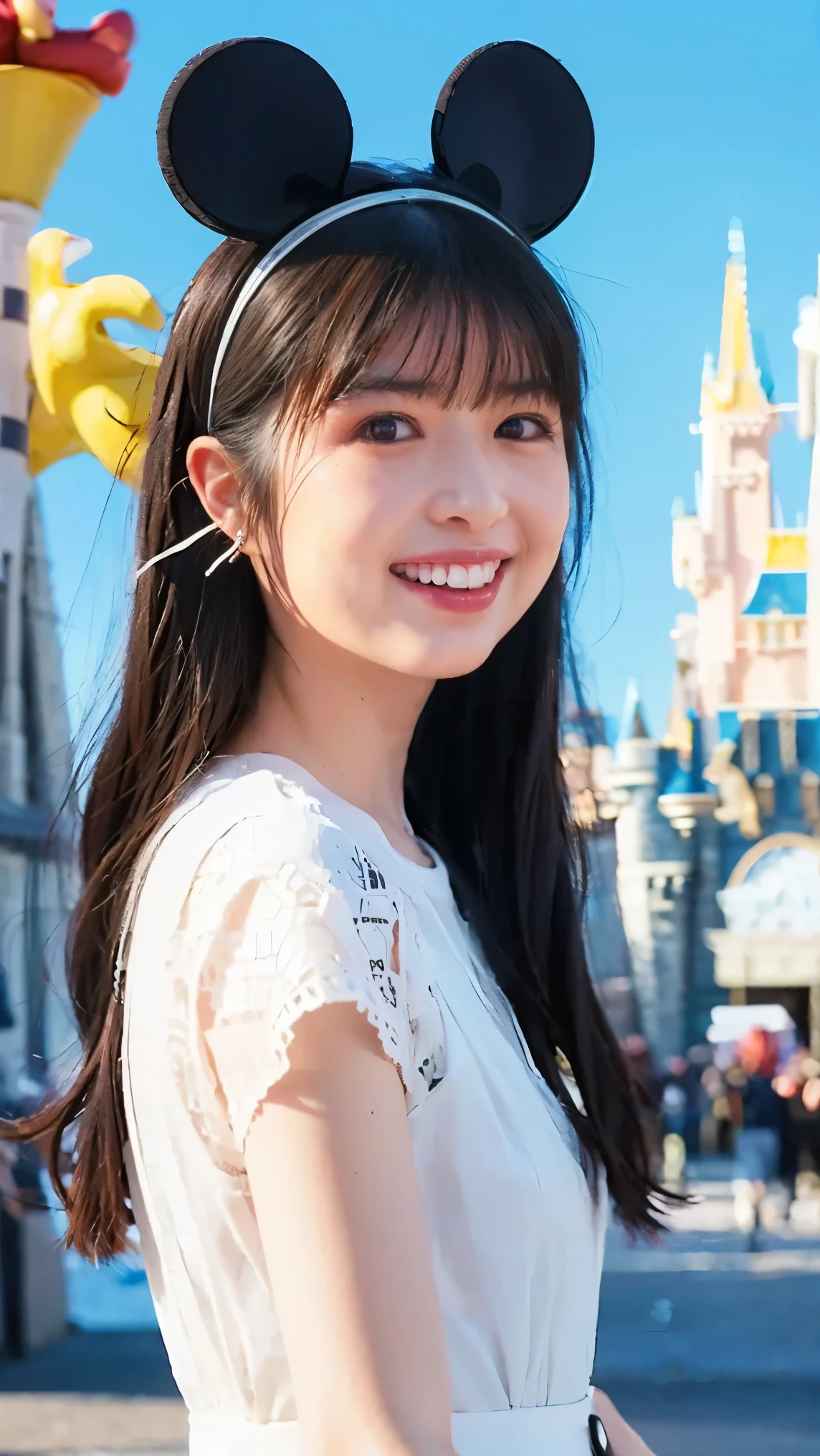 girls, ((Disneyland)), ((Cinderella Castle in the background)),upper body, (((Mickey Mouse big ear headband))),(Smile Yan)、((casual fashion)),masterpiece, Highest Quality, Highest Quality, Movie Lighting, ( stereo lighting ), 非常にdetails CG unity 8kの壁紙, 非常にdetails, photorealistic, sharp concentration, (high resolution:1.2), (high contrast), Photo credit:details, Instagram, portrait, 非常にdetails, Digital Painting, Art Station, Concept Art, Smooth, illustration, Movie Lighting, (standing), ((:1.6))
