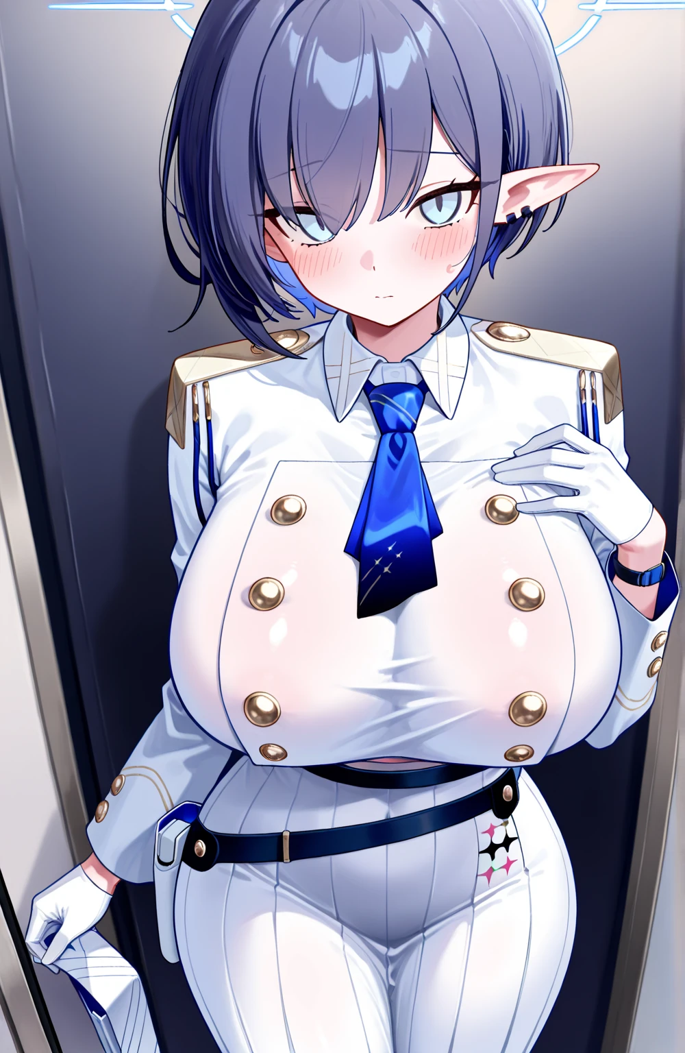 Super detailed、bare breasts,Police Officer,smile,bare breast,big breast