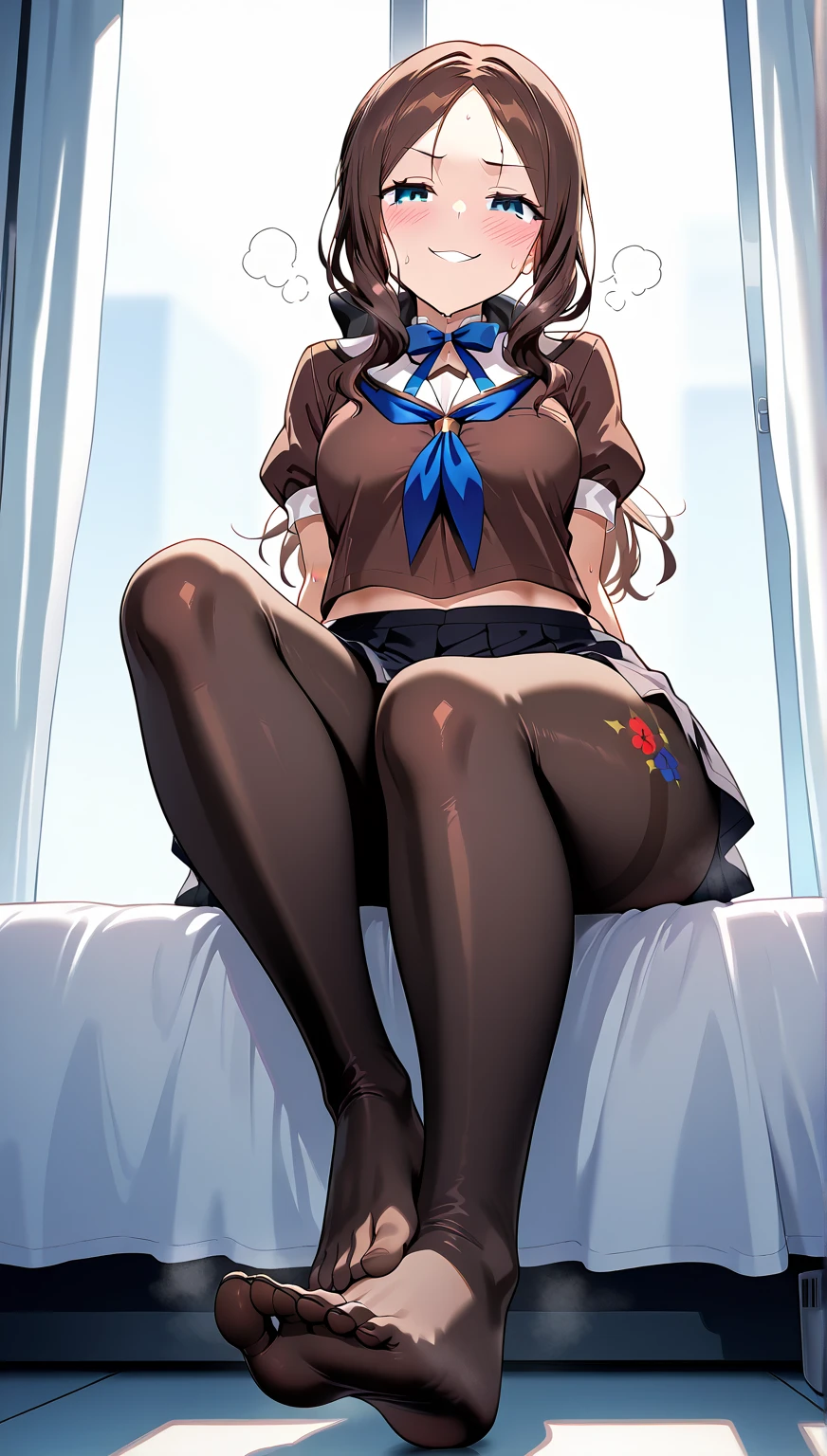 (Extremely detailed CG unified 8k wallpaper),(masterpiece), (Best quality), (Ultra Detailed), (Best Illustration),(The best shadow),Lying in bed,Raise your hands above your head,Arms behind the back of your head,Widely spread legs,Open your legs