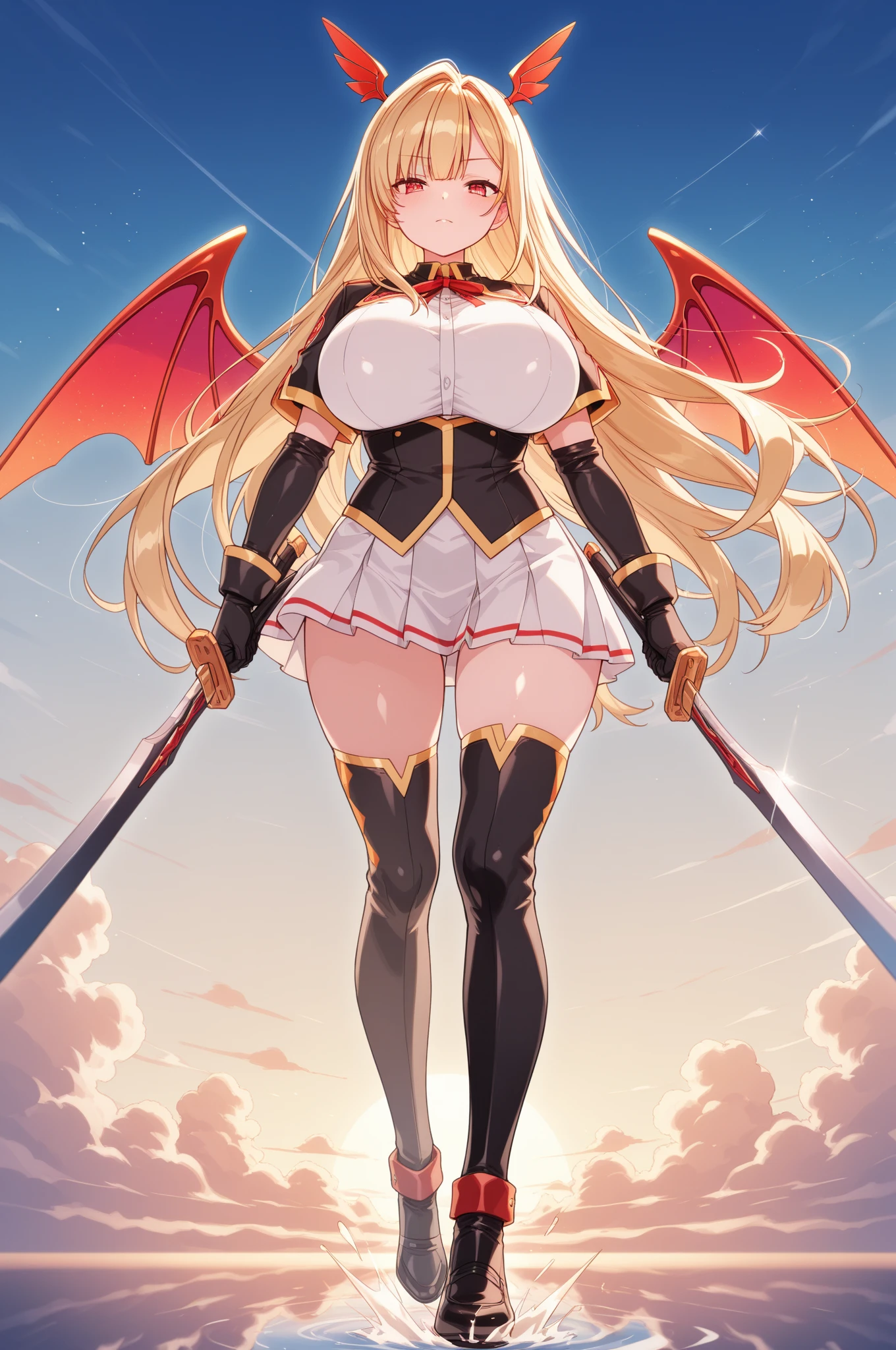 (Insanely detailed super accurate anime illustration),ultra cool girl character,demon queen, pregnancy, Sexy Red maternity dress, black cape,blonde long drill hair,cute huge belly,laugh,