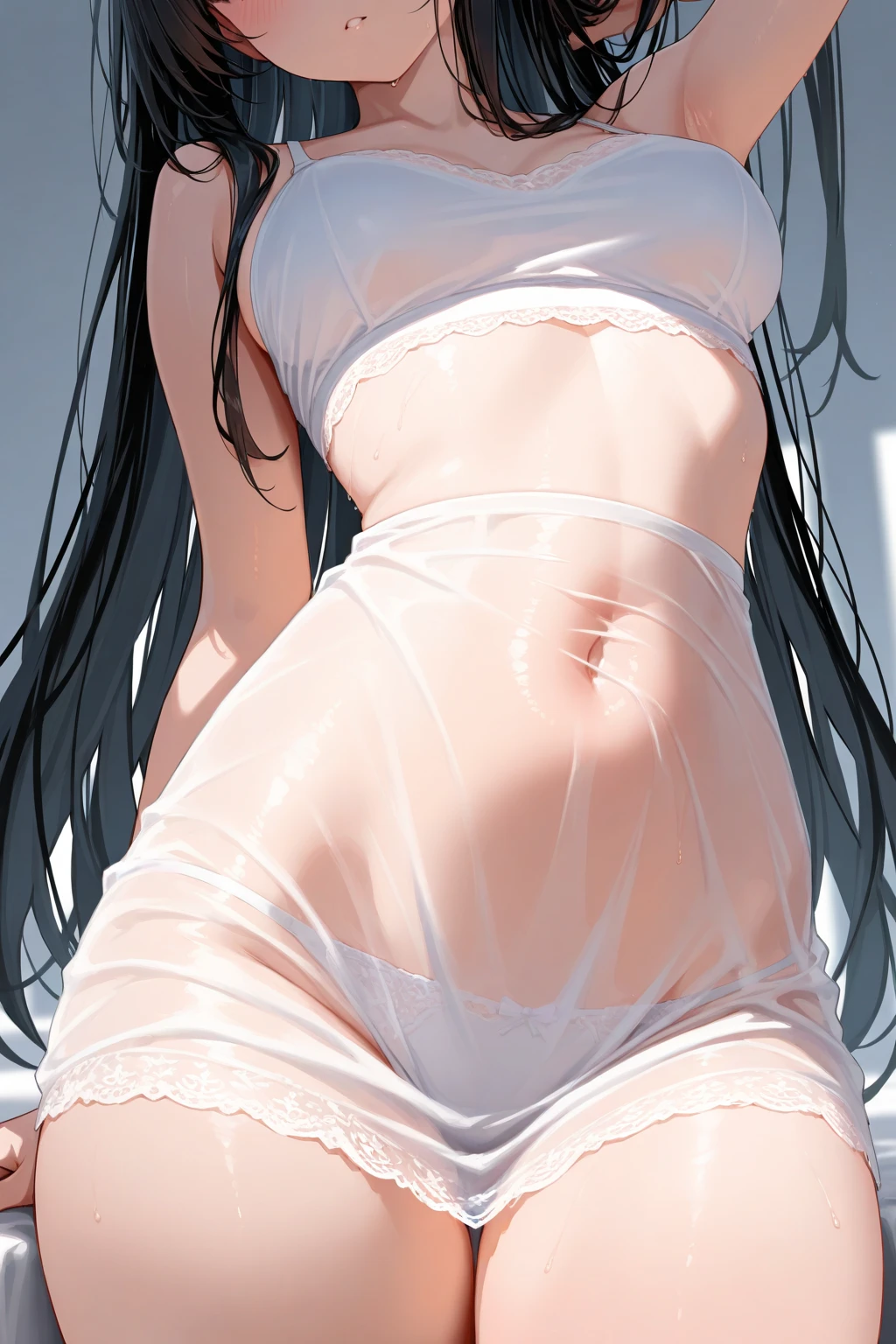 The stunning Chitanda Eru, purple eyes, black hair, Naturally straight hair, straight bangs, extremely refined, a girl,adult face,Lips slightly open,flowing long hair,Peerless beautiful girl, dreamlike,Slim,soft, (Sensual), (kawaii), dream quality,Show off your beautiful body,Underwear is being worn,Back,bright light,bare neck,naked ass,snow white skin, delicate face, thin waist, soft curves, Real light and shadow, Ultra-fine, 4K, move naturally, ultra high resolution, (masterpiece:1.2, best quality), (Exquisite and beautiful eyes: 1.2), (Beautiful and delicate face)